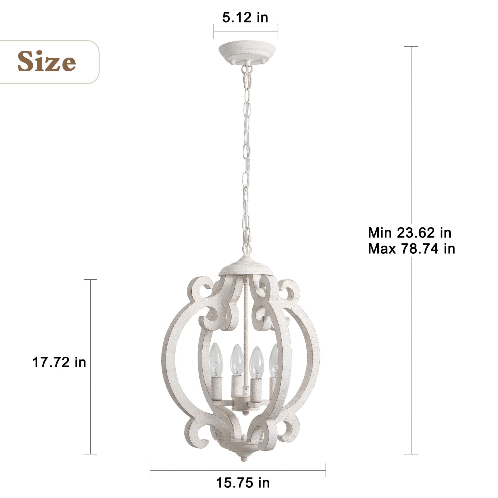 ALISADABOY 4-Light Rustic White Wood Chandelier Pendant Lighting for Dining Room, Kitchen, Living Room, Entryway, Model: 417729f5-033d-4e33