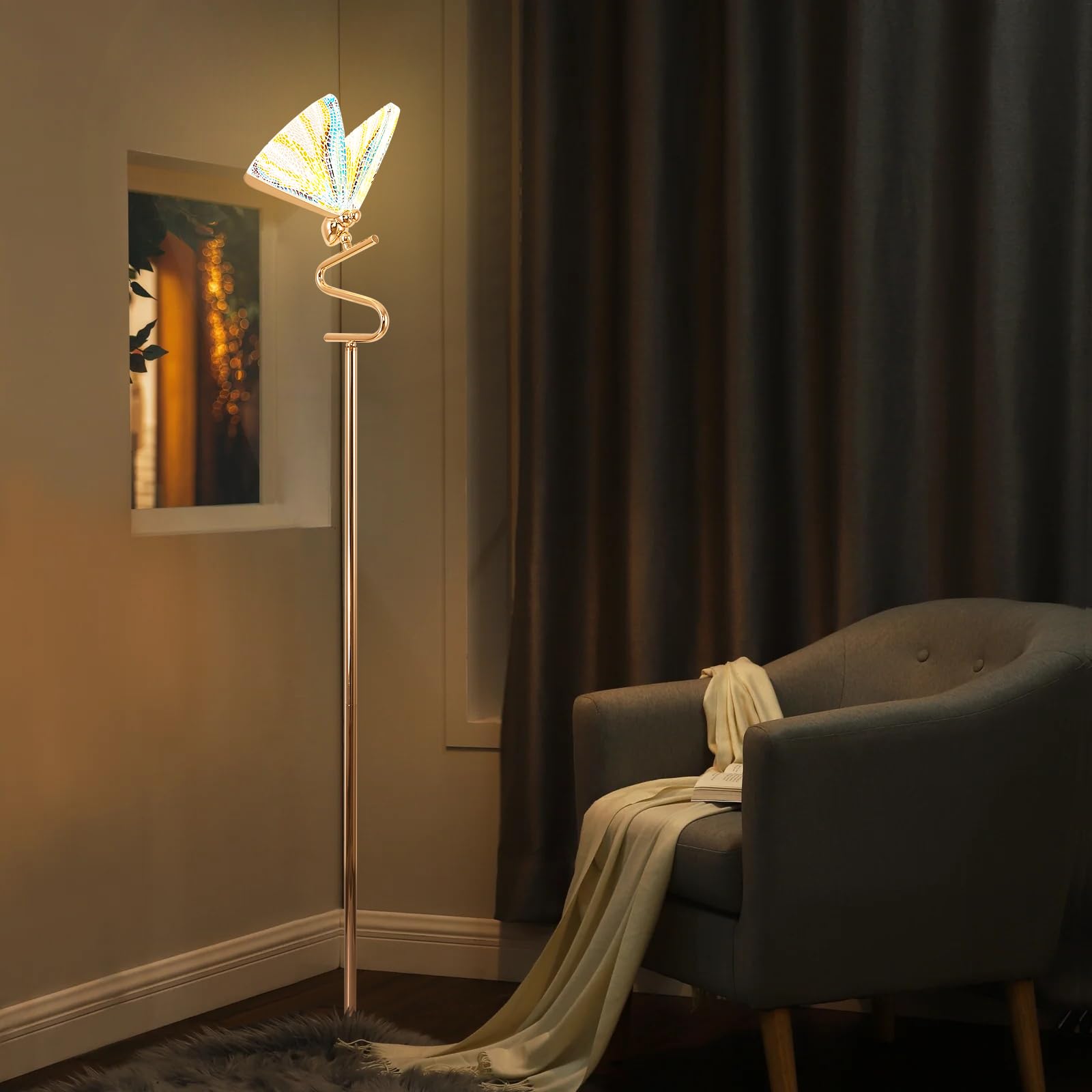 O'Neeldy Gold Butterfly, Decorative Goose Neck Design, 12W Led Standing Tall Lamp For Living Room, 4000K Warm White Energy-Savin