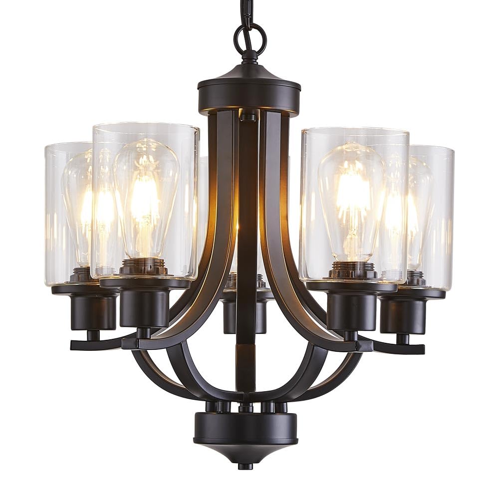 TELAFLY 5-Light Dining Room Chandelier,Modern Small Chandeliers Black Rustic Metal Farmhouse High Ceiling Pendant Light Fixtures