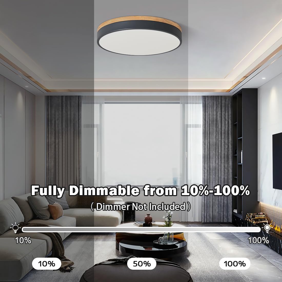 Goomavi Dimmable Wood Led Close To Ceiling Light, Modern 2700K-6000K 5Cct Round Grey Flush Mount Ceiling Light Fixtures, Minimalist Ceiling Lamp For Living Room, Dining Room, Bedroom, Kitchen-15.8In