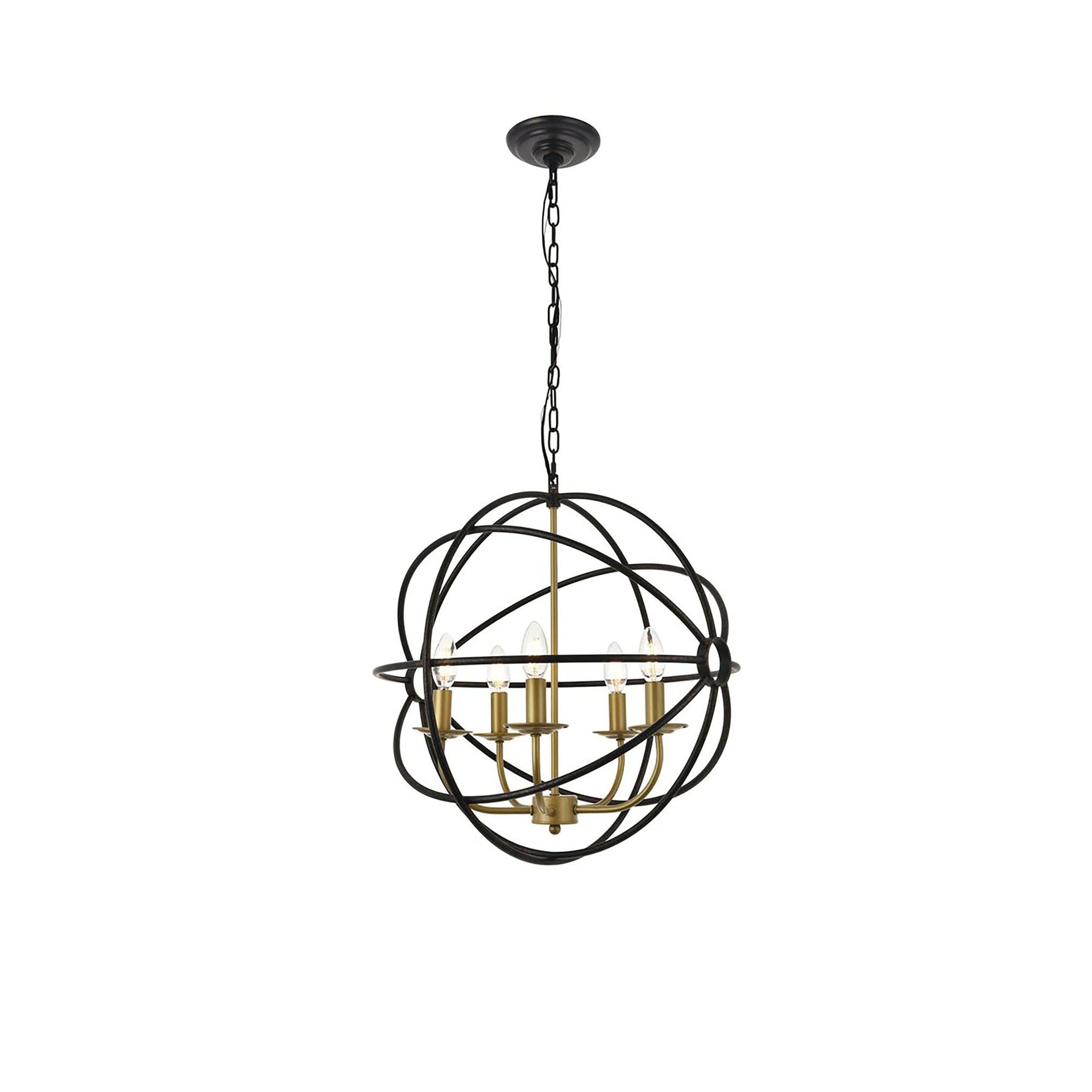Living District Indoor Modern Home Decorative Bright Ceiling Octavia 5 Light Brass and Dark Brown Pendant