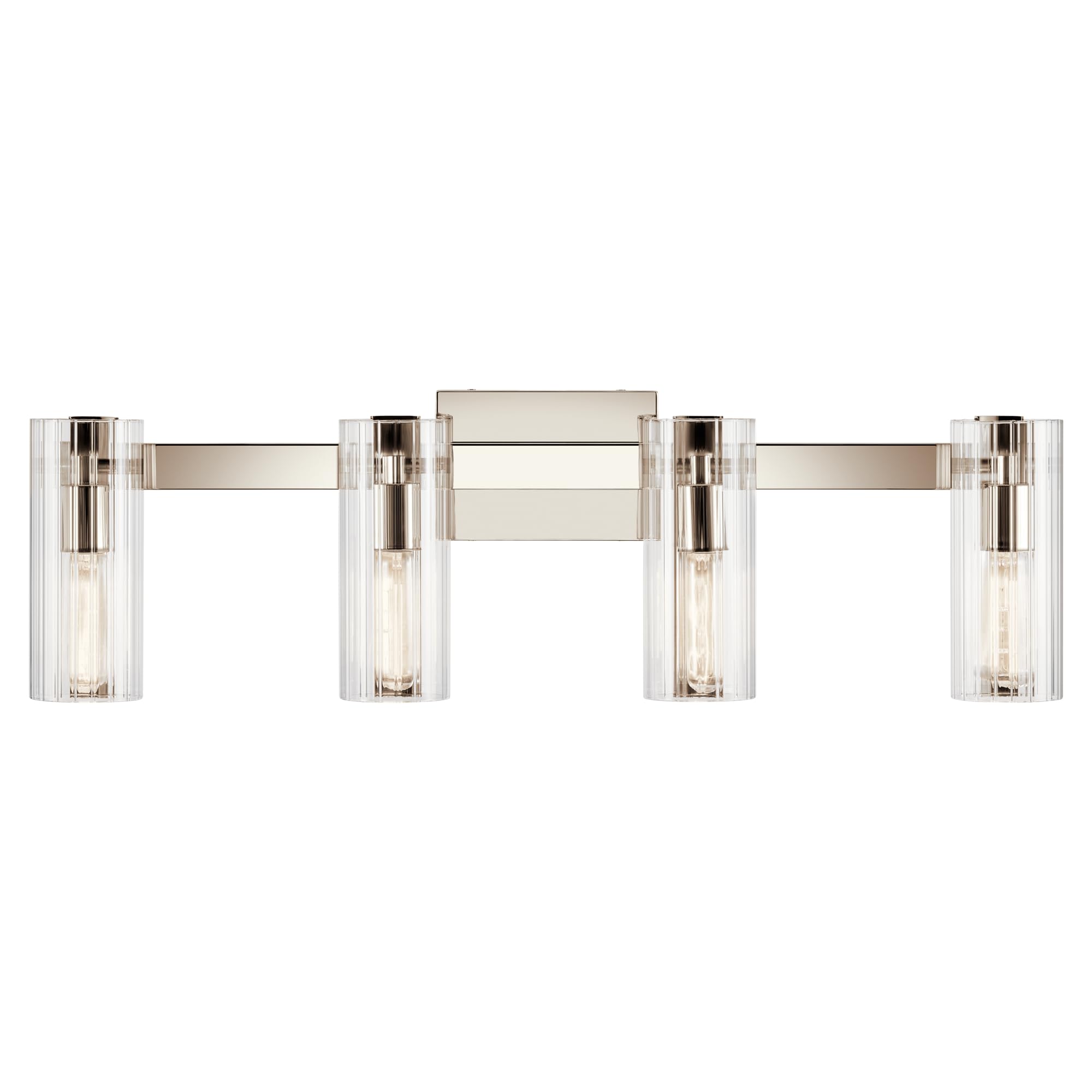 Kichler Jemsa 4 Light Vanity, Modern Light With Clear Fluted Glass In Polished Nickel For Bathroom Or Powder Room (9.75'' X 32''