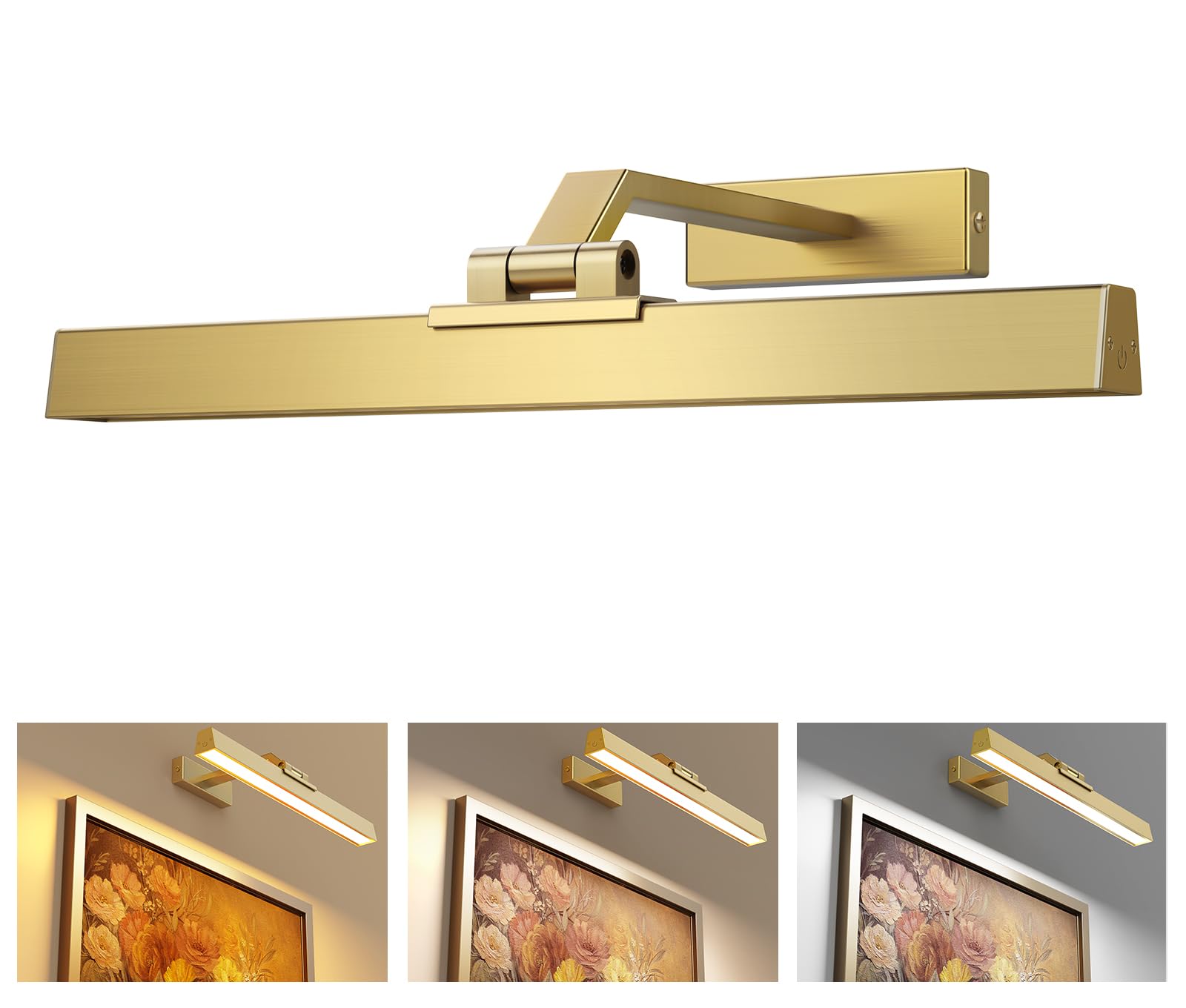 Afyuol Picture Light, 16in Battery Operated, CCT Dimmable, Brushed Gold, Metal, Model HB-1