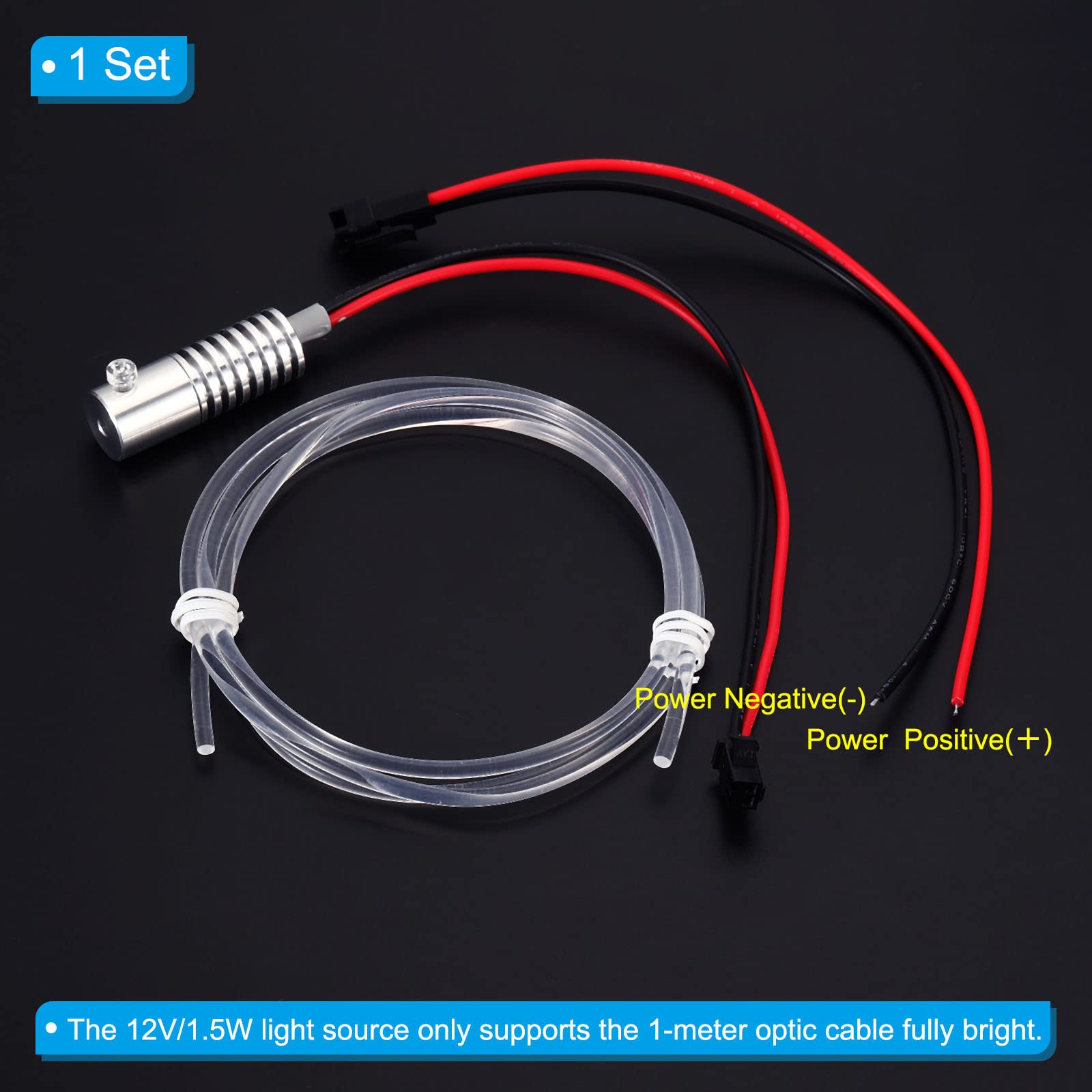 PATIKIL PMMA Side Glow Fiber Optic Cable Kit, Ice Blue, 1m, with LED Aluminum Illuminator, Model 21f64091-e0d4-4908-a2