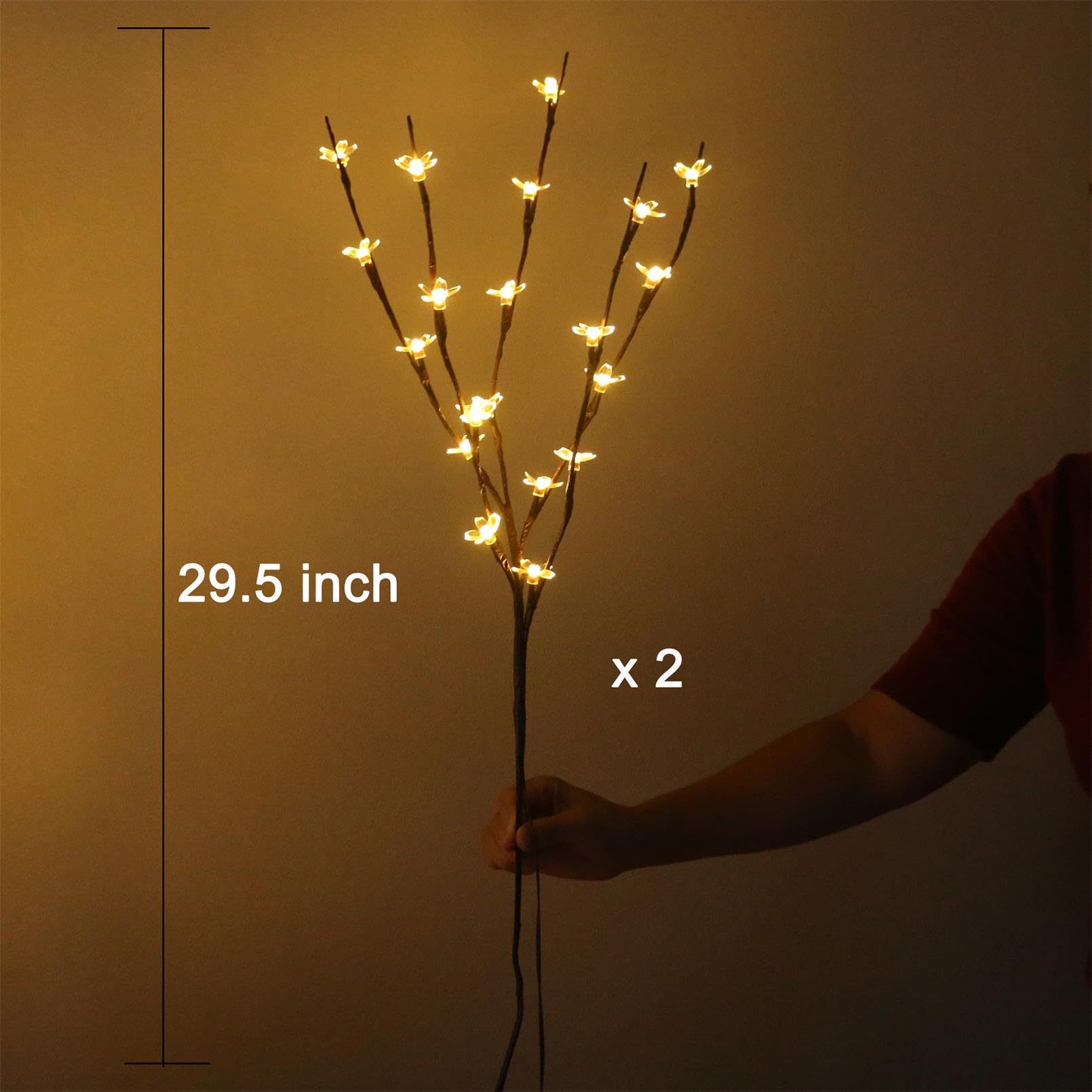 Amars 2 Pack Lighted Prelit Twig Tree Branches Lights, Battery Operated, Room Decor Led Cherry Blossoms Lamp Christmas Holiday Decorative Sticks Vase Filler For Home Decoration (29.5Inch)