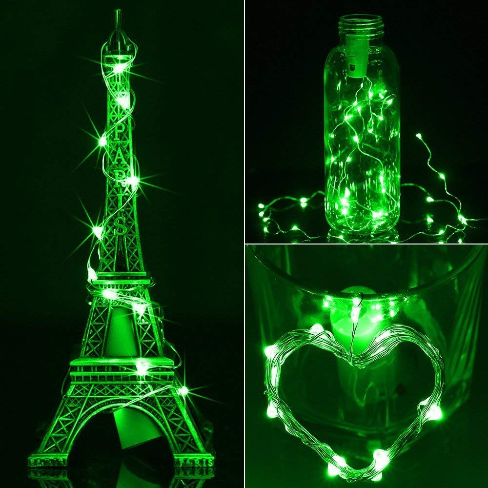 YKB Green LED Fairy String Lights, 20 Mini LEDs, 3.3FT Copper Wire, Battery Powered, 6 Pack for Wedding & Holiday Decorations