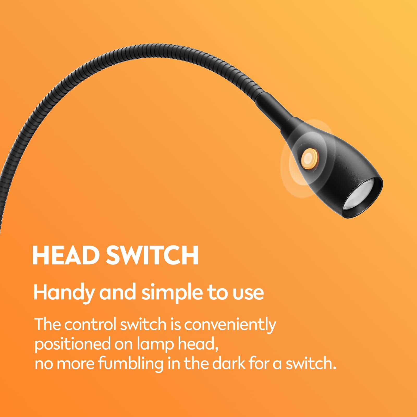 acegoo Wall Mounted Reading Light, Flexible Gooseneck, USB Powered, CRI 98+, 4000K LED, Black Head Switch, Model ACE-H-RL-BH-N