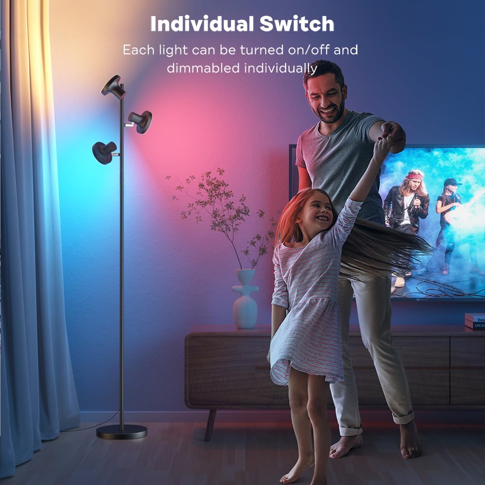 SIBRILLE RGB Floor Lamp, 36W LED Standing Lamp with Remote, Dimmable, Black, Model FLH-036-R1