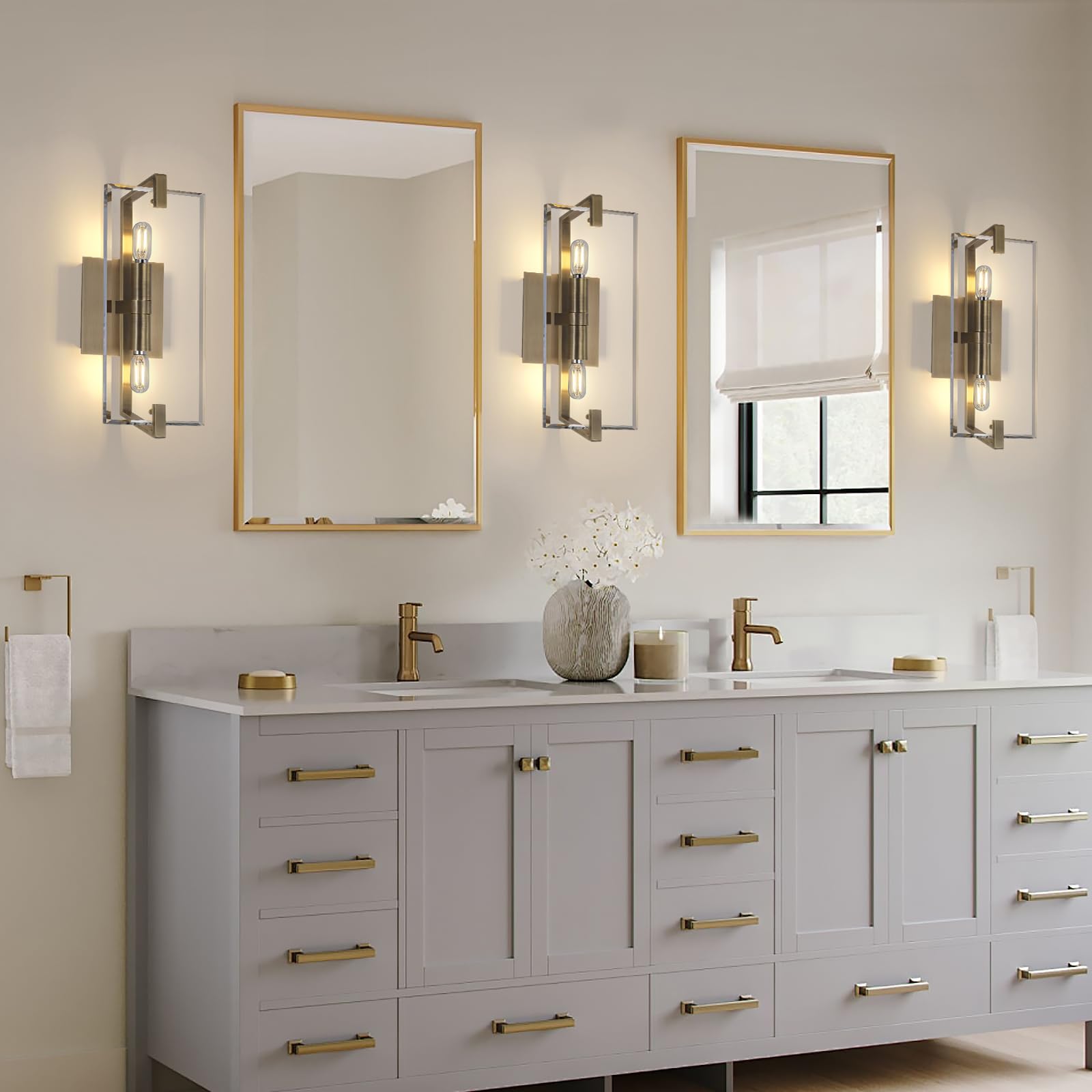 Crystal Vanity Wall Sconces Lights For Bathroom 13.5In Gold Sconces Wall Lighting Modern Brass Vanity Lights Fixture stylish Indoor Wall Sconce For Bedroom Hallway Staircase Living Room Dining Room