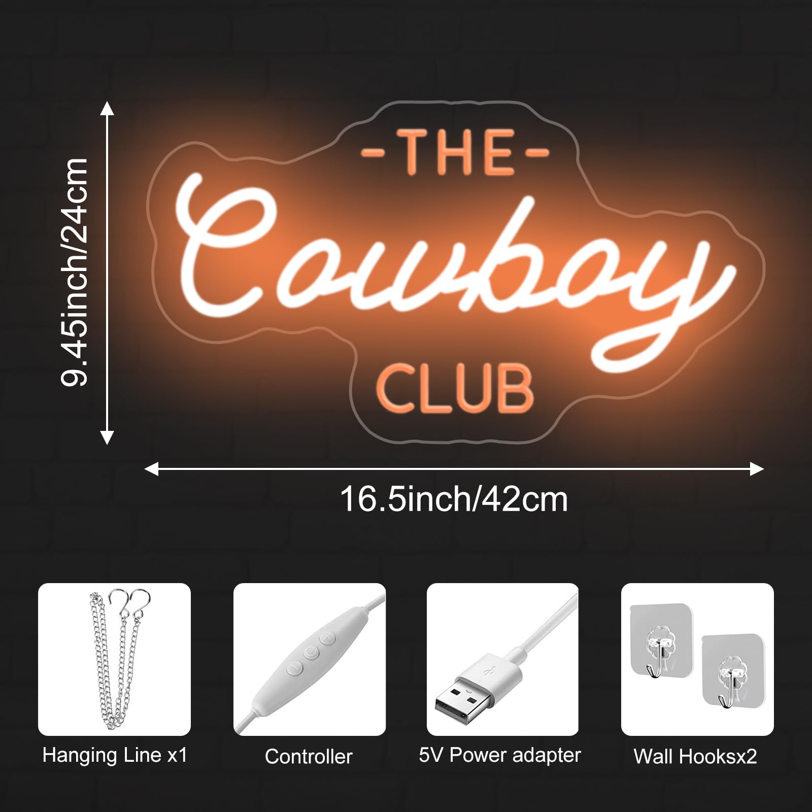 mllusxg Cowboy Club Neon Sign - Small LED Wall Decor for Mancave, Western Rodeo Theme, Perfect Gift for Bar or Bedroom