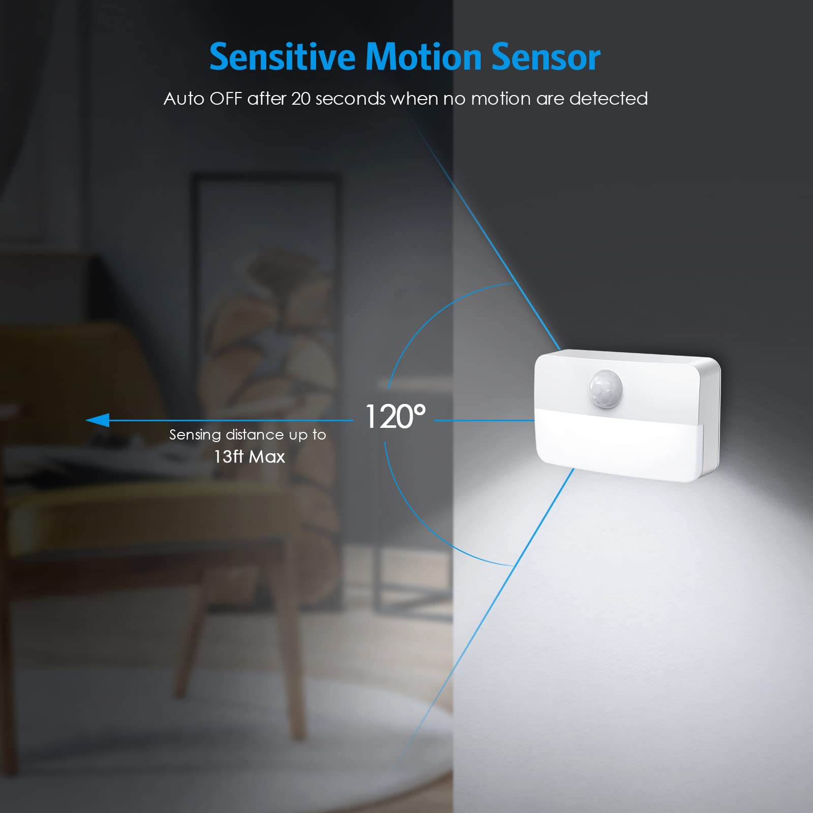 AMIR Mini Motion Sensor Light, Battery-Powered LED Night Light, 6-Pack, White