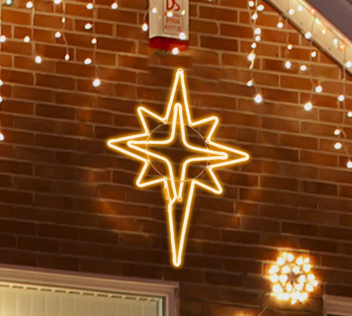 Lamphome [Large 25"X16"] 360 Led Bethlehem Star Neon Motif Super-Bright Warm White Leds Outdoor Christmas Decoration With Ul Standard Adaptor Waterproof For Outdoor Home Party Wall Hanging Holiday