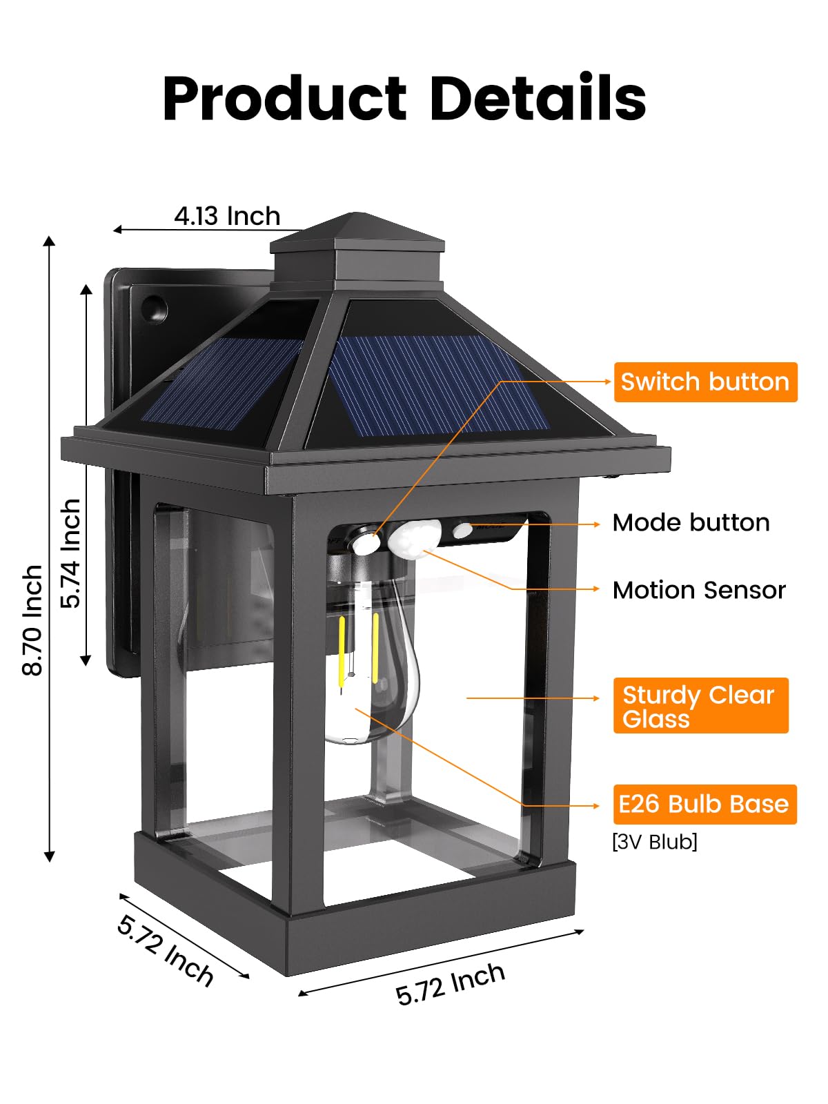 LUHLEE Solar Porch Lights - Motion Sensor, IP65 Waterproof, 1 Pack (5.72"L x 8.7"H), Black, Ideal for Outdoor Use