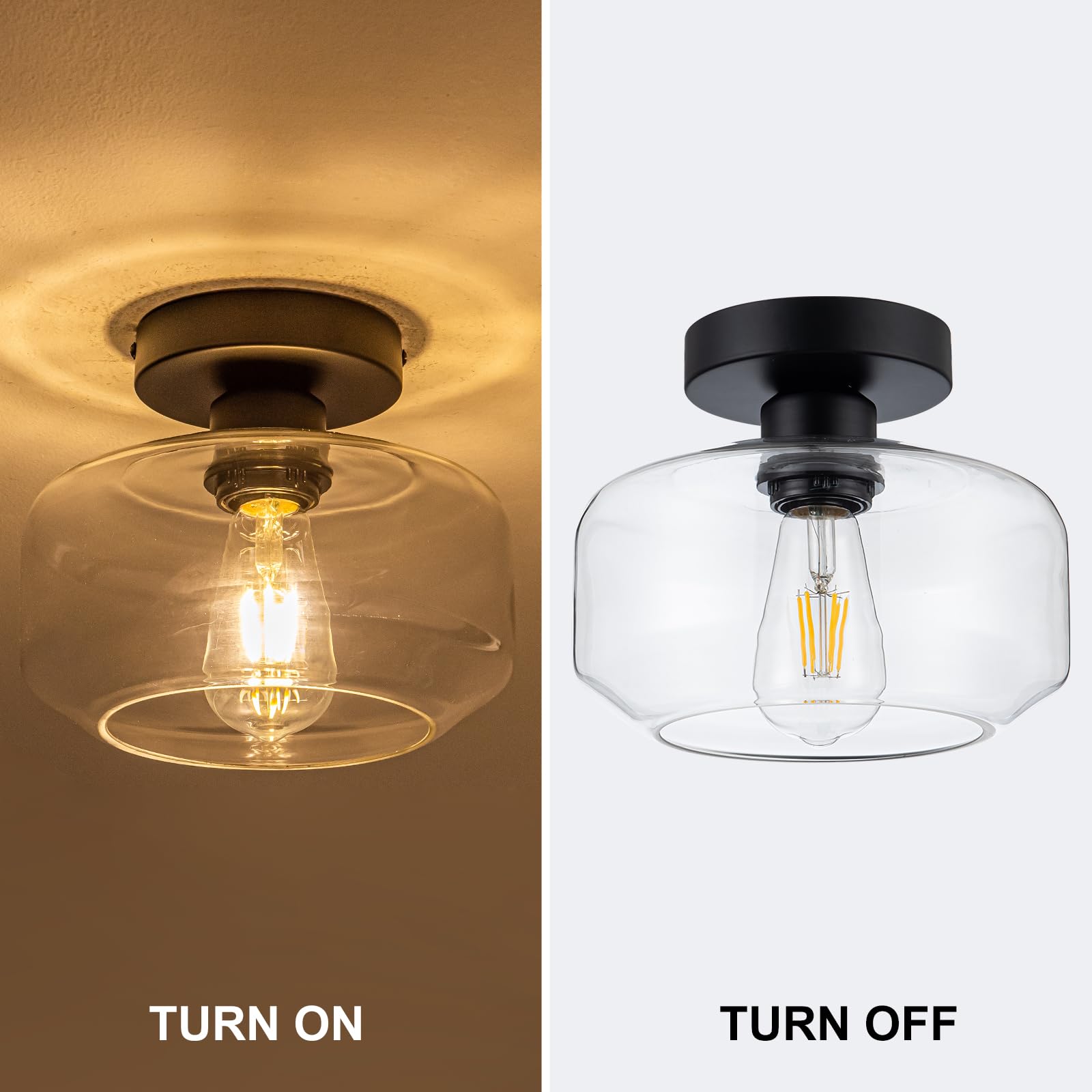 Tbaoinla Simple And Elegant Semi Flush Mount Ceiling Light Clear Glass Black Metal Base Includes 900 Lumen Led Light Bulb Black