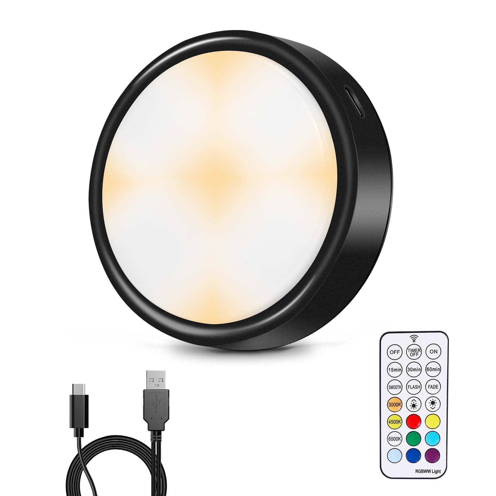 HOLKPOILOT Battery-Operated Night Lights Puck Lights with Control,Under Cabinet Lighting,Under Counter Light Battery Operated, C