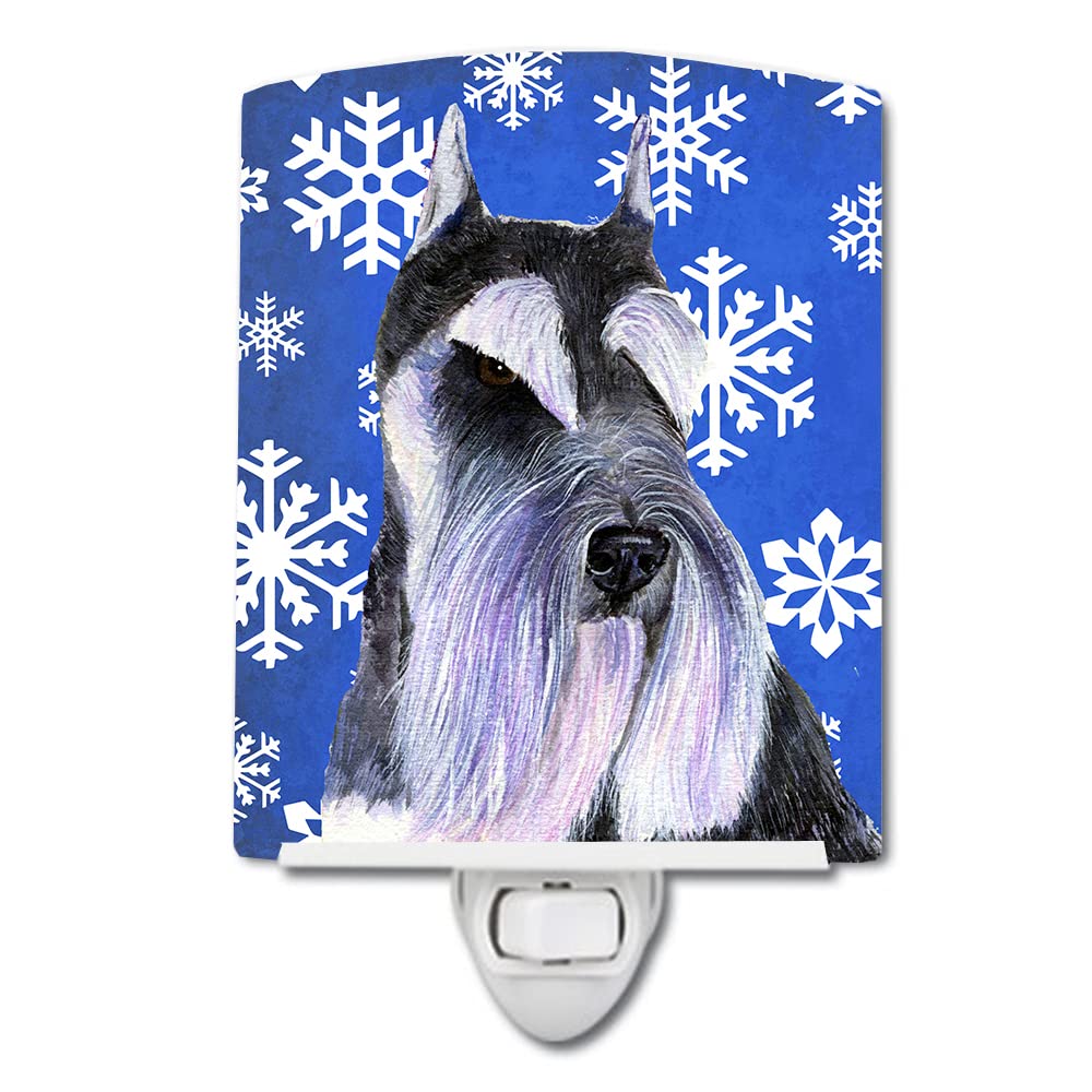 Carolines Treasures Night Light - Schnauzer Winter Snowflakes, Ceramic, 6x4x3, Multicolor, Model SS4615CNL