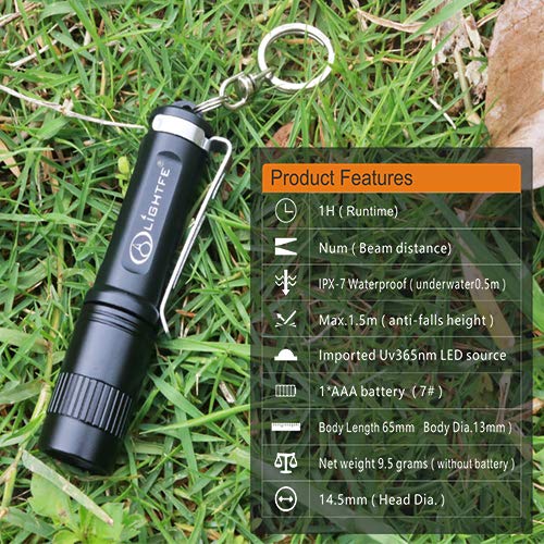 LIGHTFE UV Keychain Flashlight, 395nm High Power LED, Strong Beam, Model UV101-395NM, Color Uv101a