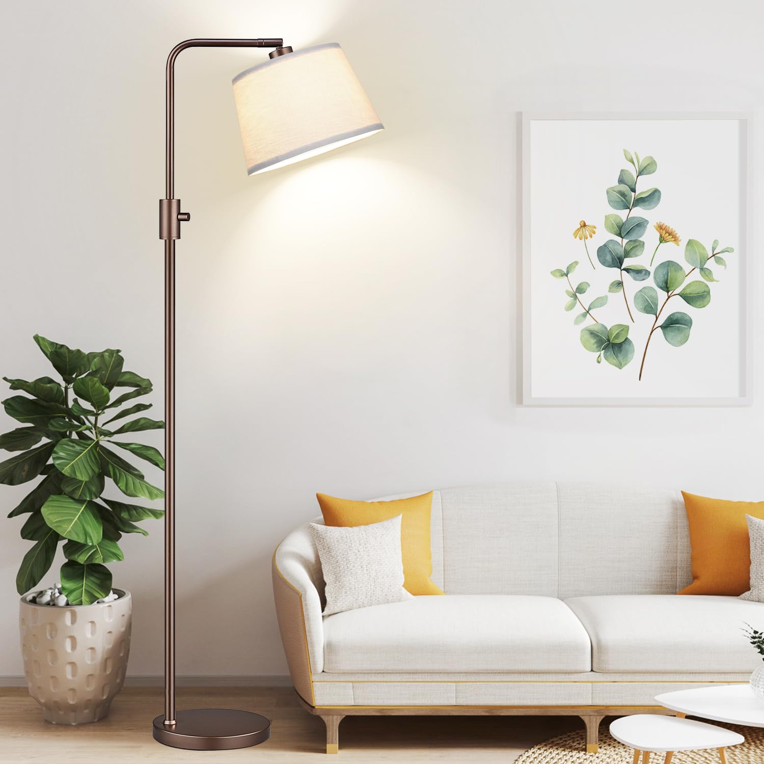 Nintiue Arc Floor Lamp with Dimmable 1000 LM LED Edison Bulb - Modern Brown Metal Standing Lamp for Living Room or Bedroom - Model FL16886