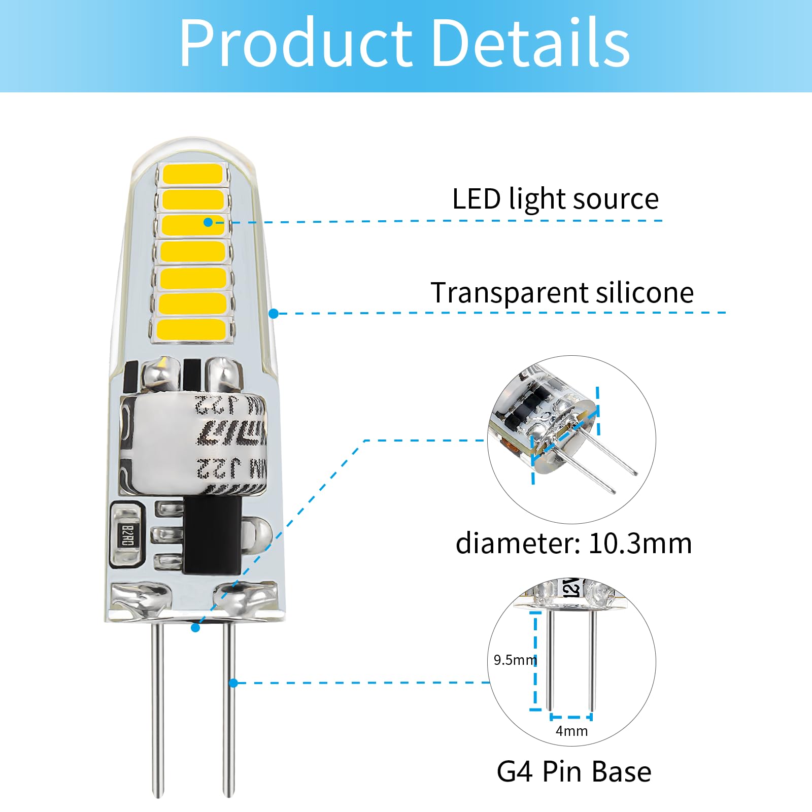 Valucky G4 Led Bulb  Ac120V G4 Bi-Pin Light Bulbs  Cool White 6000K  110Lm 1.2W Equivalent To 10W-20W Halogen Lamps  Flicker Free  Non-Dimmable  For Home Lighting  Kitchen Hood  10 Pack