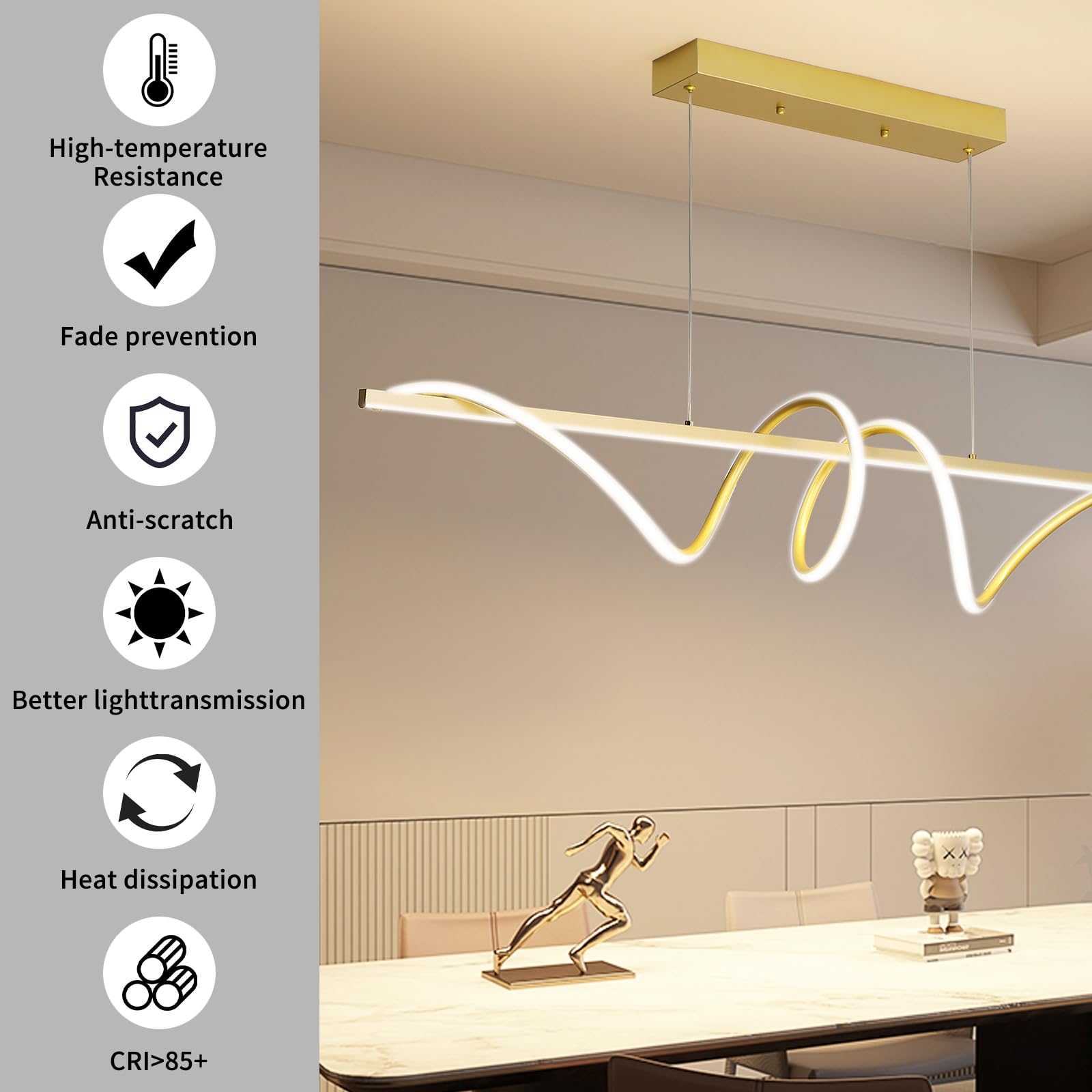 Modern Led Gold Pendant Light, 39In Ceiling Chandelier Fixtures Dimmable With Remote Control 3000K-6500K Adjustable Color Temperature,Aluminum Island Lighting Lamp For Dining Room, Living Room