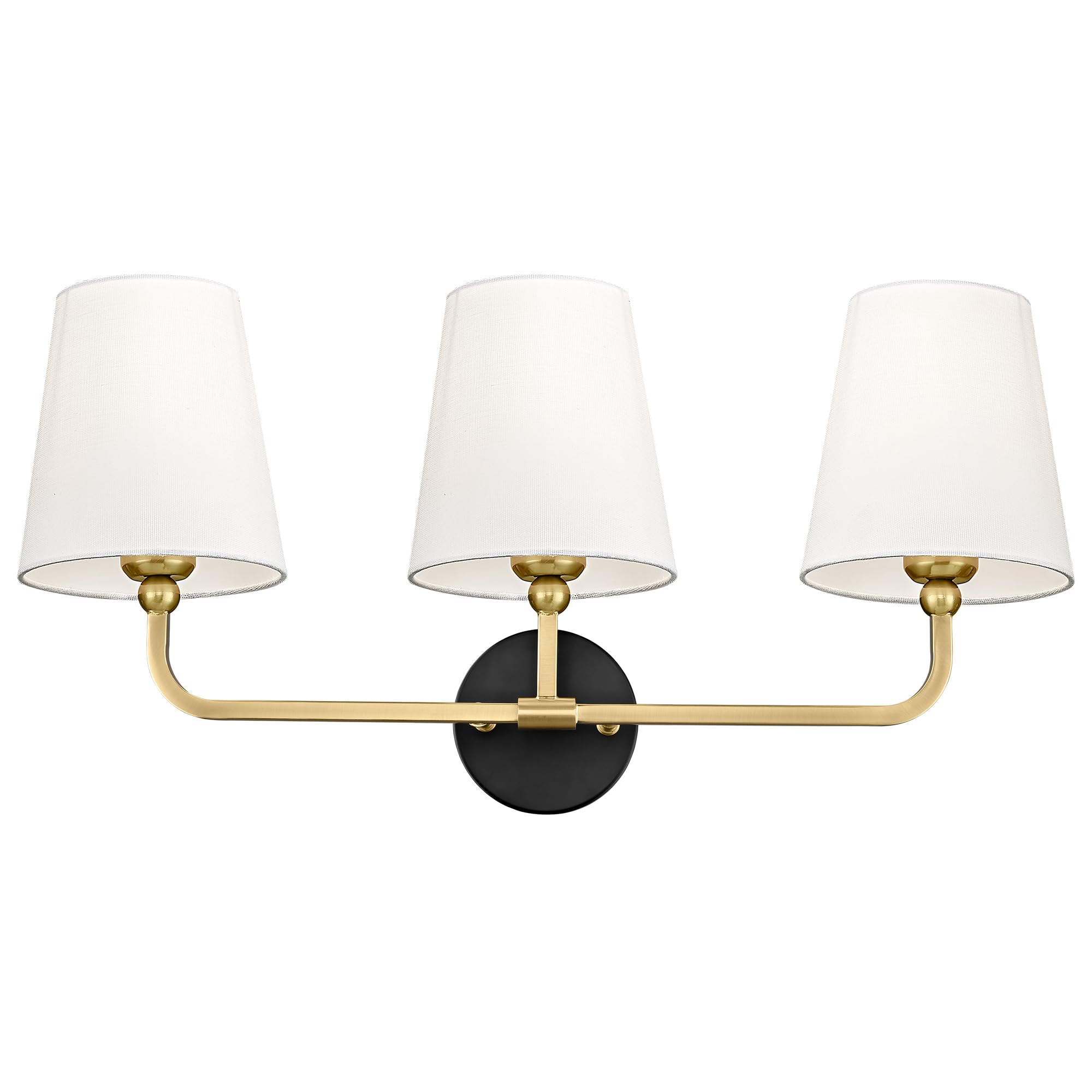 Metwet Bathroom Light Fixtures  Black And Gold Vanity Lights With Flared White Fabric Shade  3-Light Wall Sconce  Modern Sconces Wall Lighting For Hallway Bedroom  Vl837-Kg-3