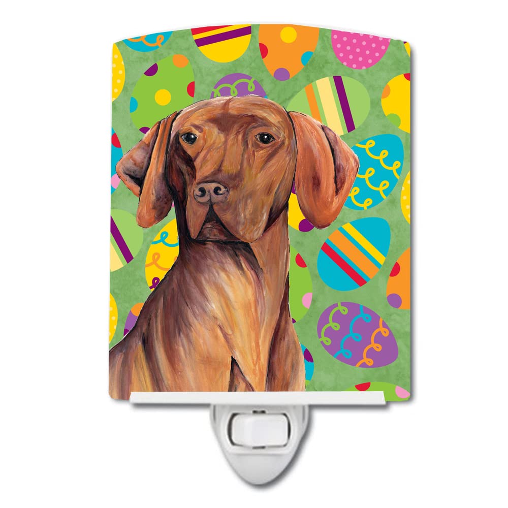 Caroline'S Treasures Sc9458Cnl Vizsla Easter Eggtravaganza Ceramic Night Light Compact, Ul-Certified, Ideal For Bedroom, Bathroom, Nursery, Hallway, Kitchen, 6X4X3, Multicolor