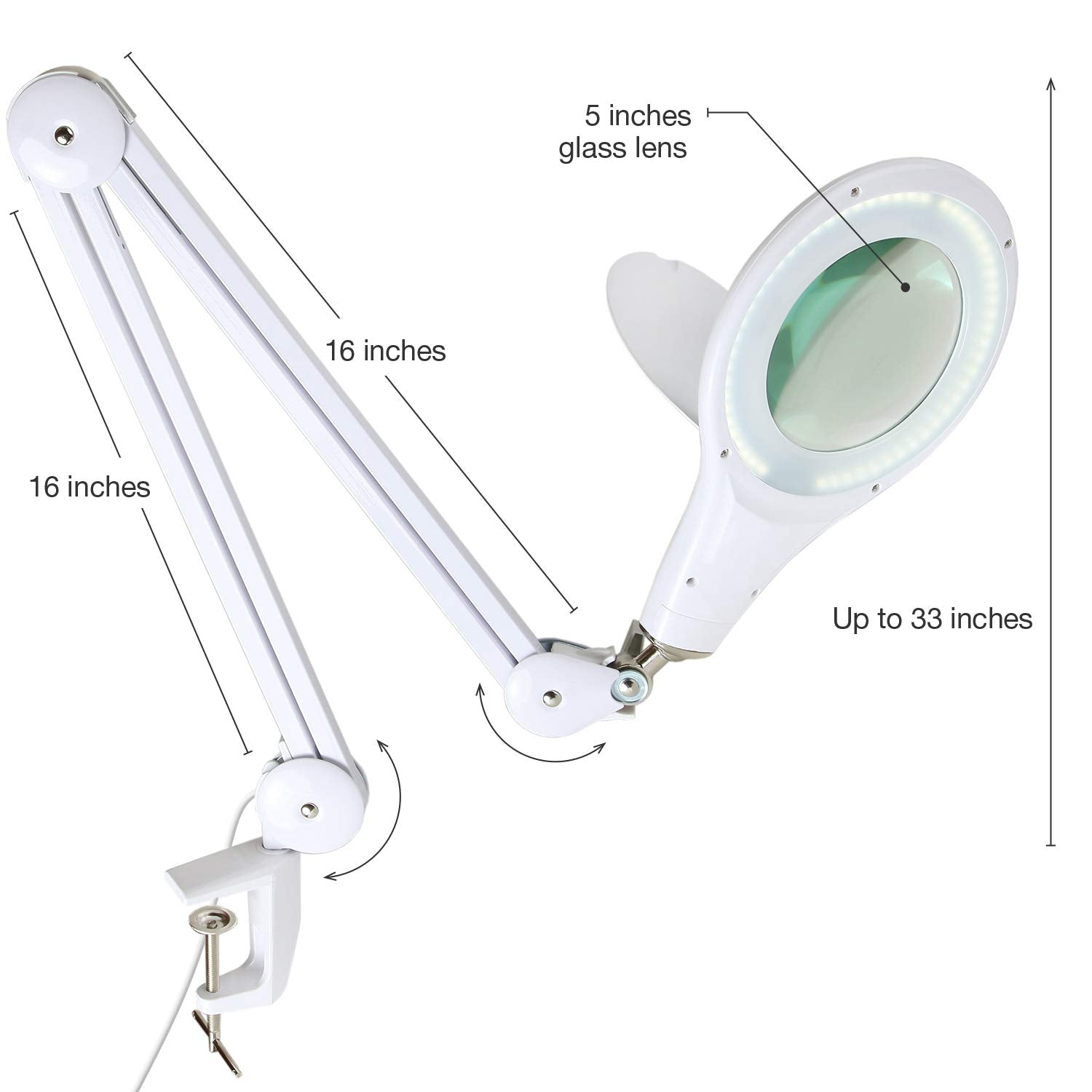 Brightech LightView PRO Magnifying Desk Lamp, 2.25x Magnifier, Adjustable, White, Model LTVEWDL
