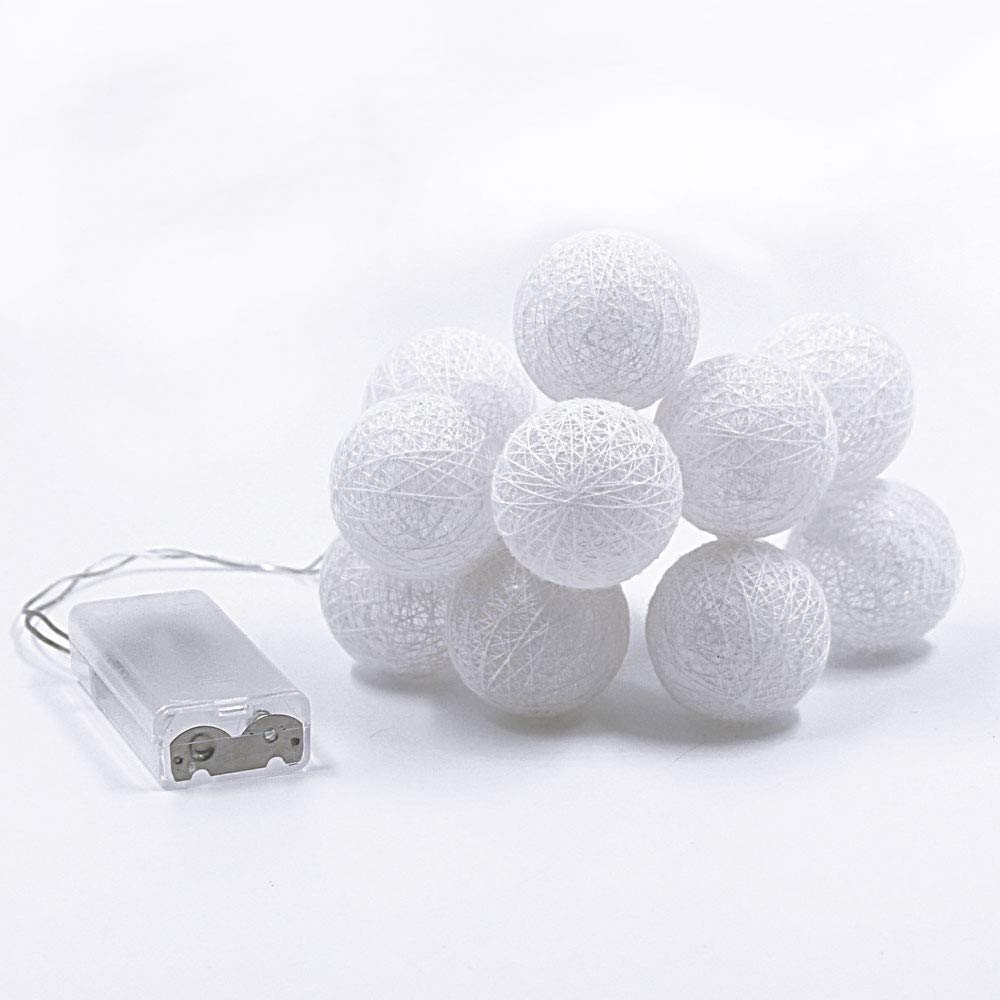 Anordsem Cotton Lights - White Battery Operated Ball String Light For Bedroom Decor, 2 Pack