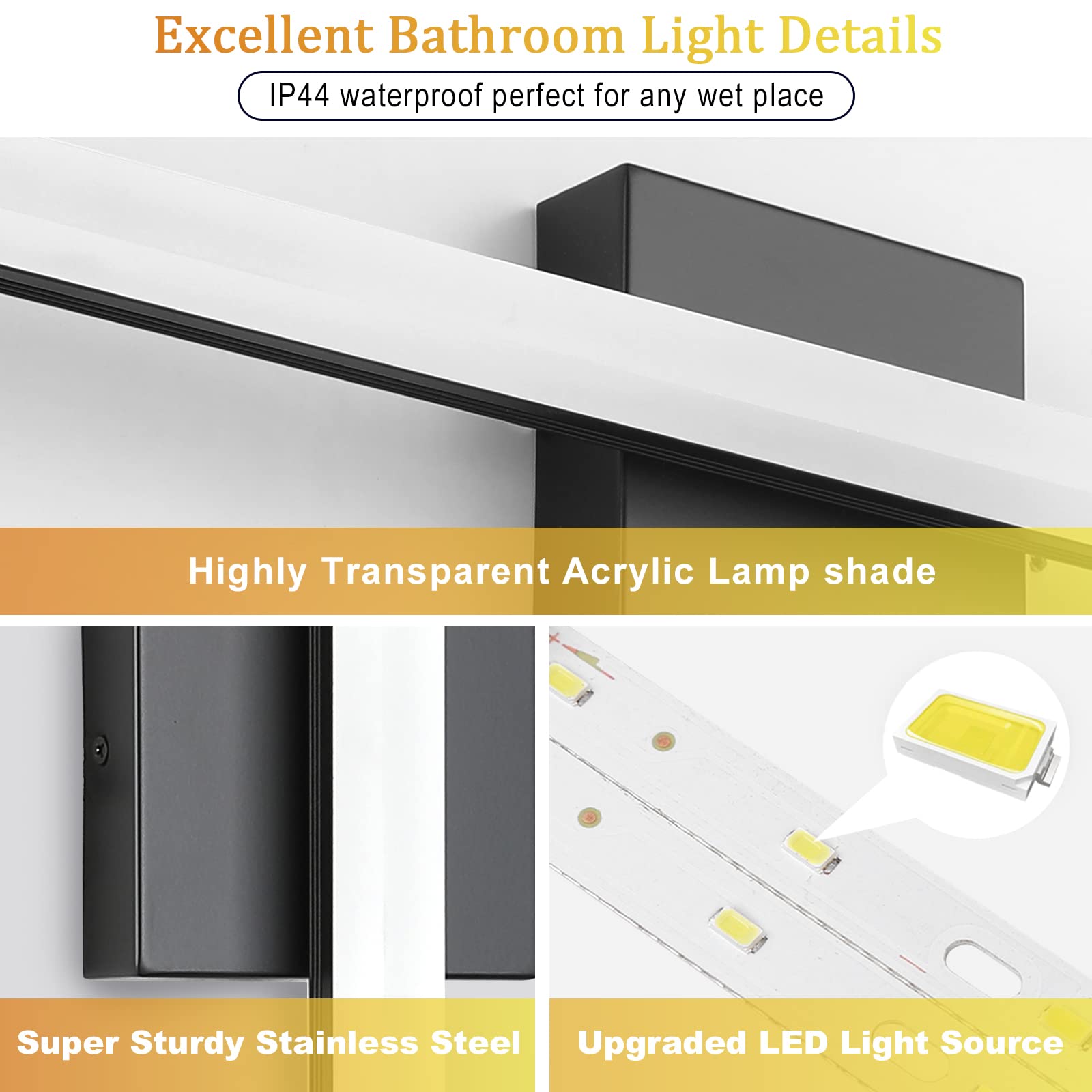 Combuh Bathroom Light Fixtures Black Vanity Lights 24 Inch 14W Set of 2 IP44 Wall Sconces 6000K