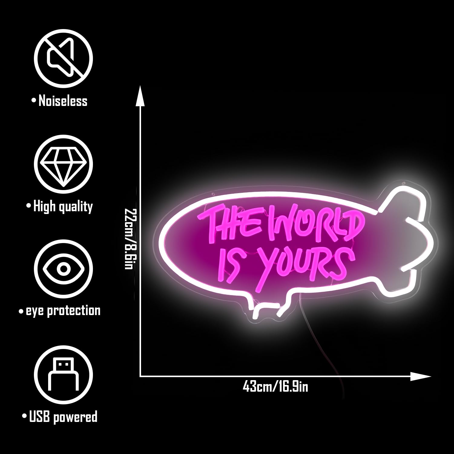 The World Is Yours Neon Signs for Wall Decor Dimmable Airship Led Neon Signs Light Up Signs for Bedroom Wedding Neon Lights Sign