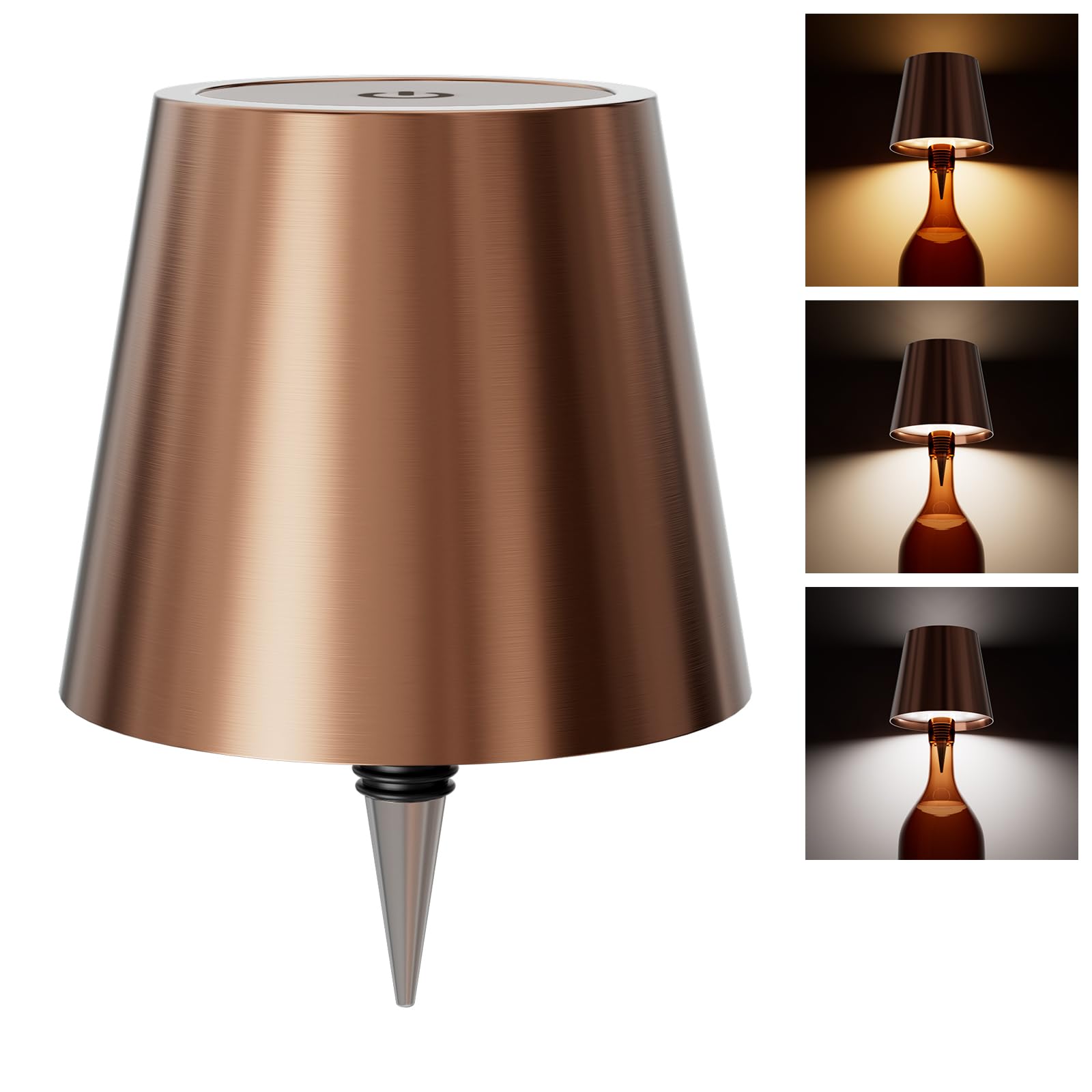 Wireless Bottle Lamp, Wireless Bottle Lamp Shade with 4 Color Temperature, Rechargeable Stepless Dimming LED Wine Bottle Lights 