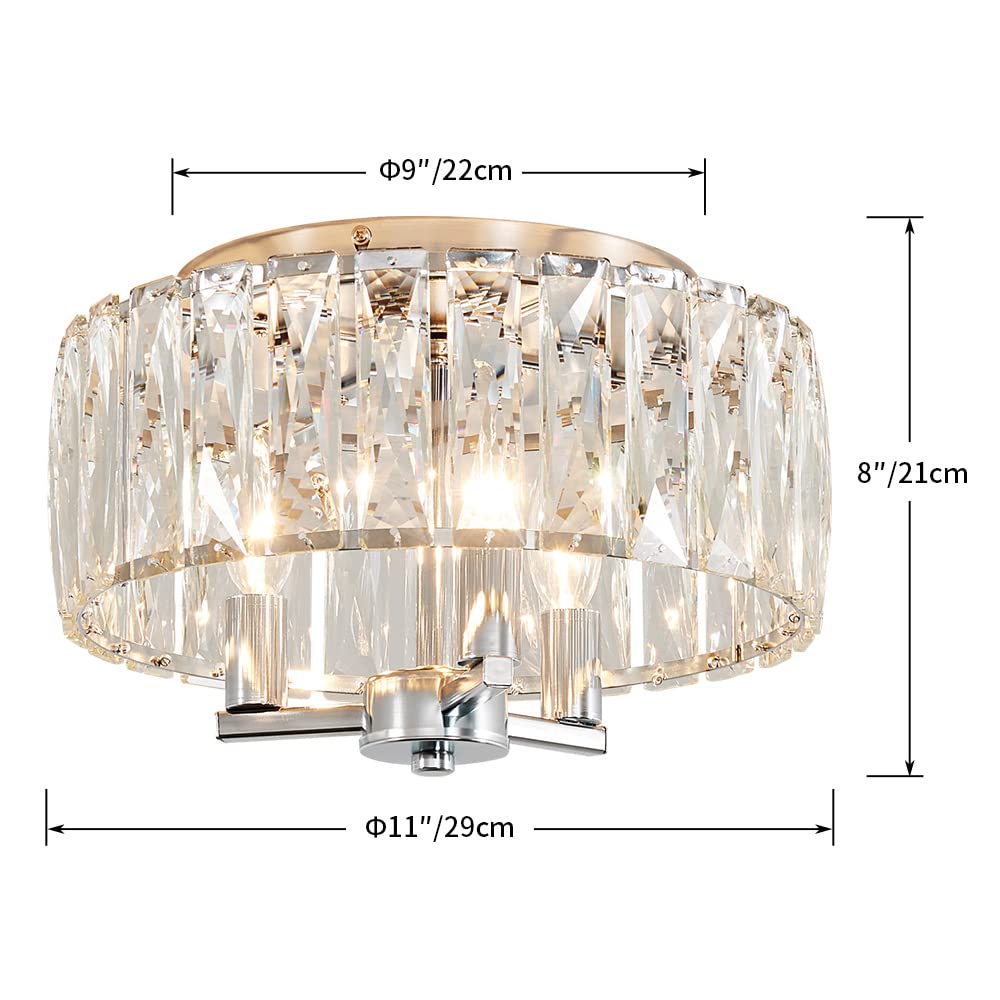 Agv Lighting Cl002C K9 Crystal Flush Mount Ceiling Light Fixture, Perfect For Living Room, Bedroom, Dining Room, Chrome Finish