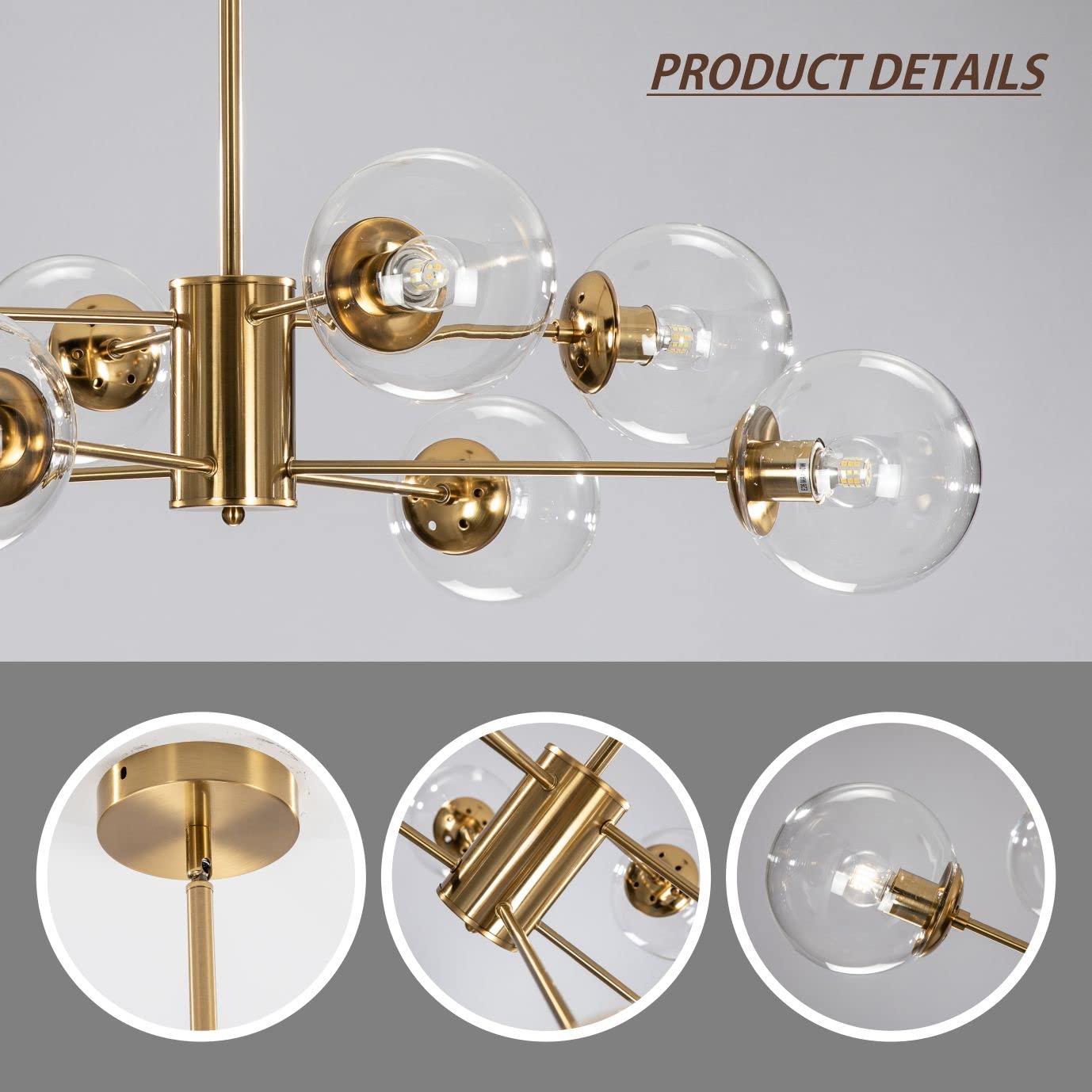 Kco 8-Light Modern Sputnik Chandelier - Gold & Clear Glass Globe Ceiling Pendant Light