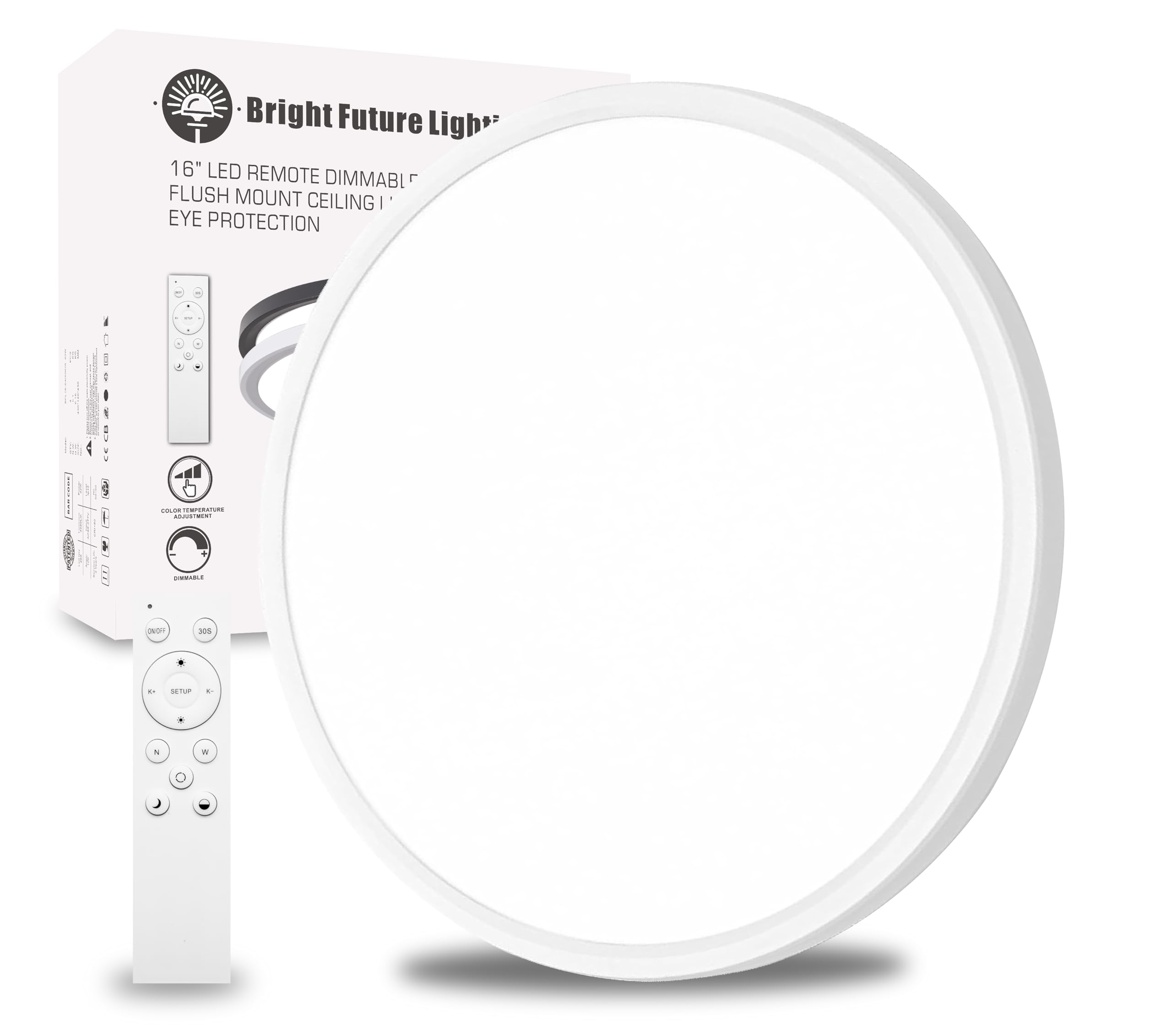 Bright Future Lighting 2Pack LED Ceiling Light Panel, Dimmable, 32W, 3840LM, 2700K-6000K, 16 Inch, White, Model B