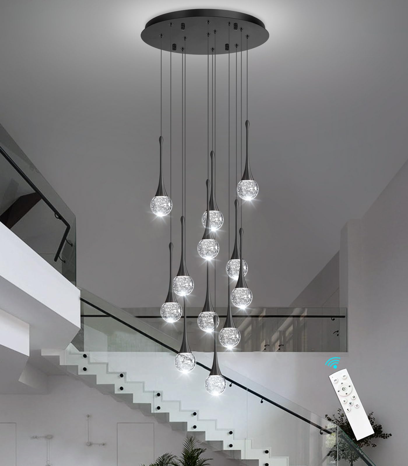 Cenozo 118 Inches Modern Glam Crystal Chandelier For High Ceiling Led Dimmable Ceiling Pendant Light Staircase Foyer Enterway Li