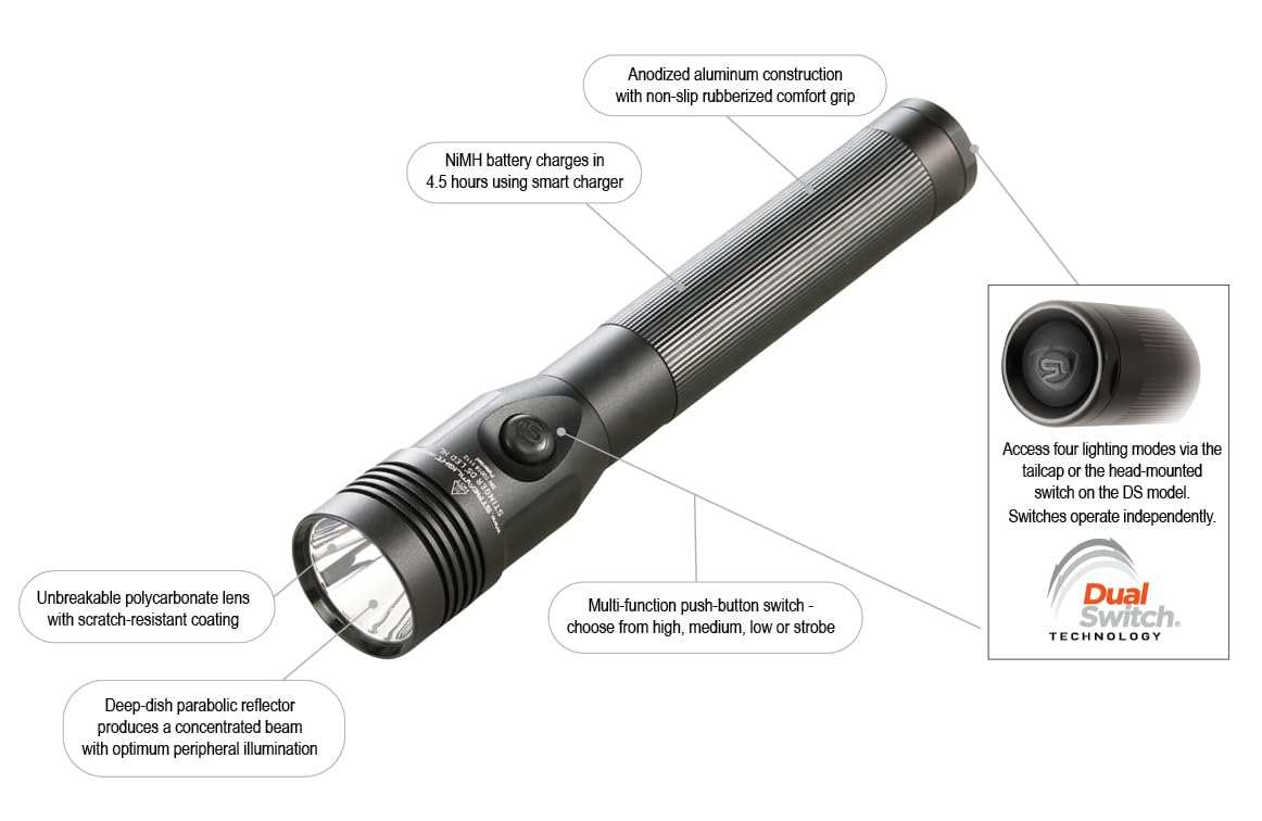 Streamlight 75456 Stinger Ds Led High Lumen Rechargeable Flashlight With 12-Volt Dc Charger - 800 Lumens, Black