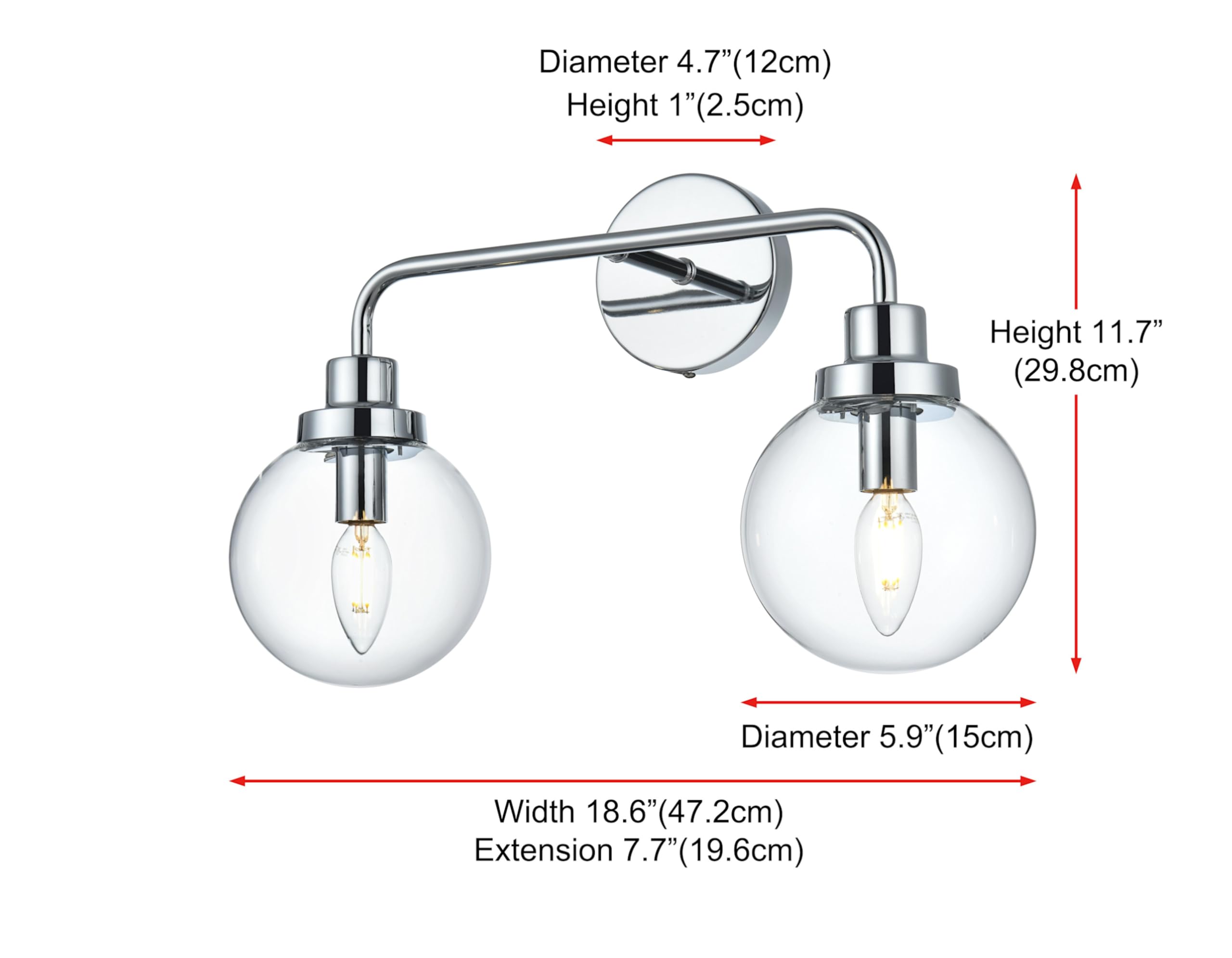 Living District Hanson 2-Light Metal Bath Sconce in Polished Nickel and Clear