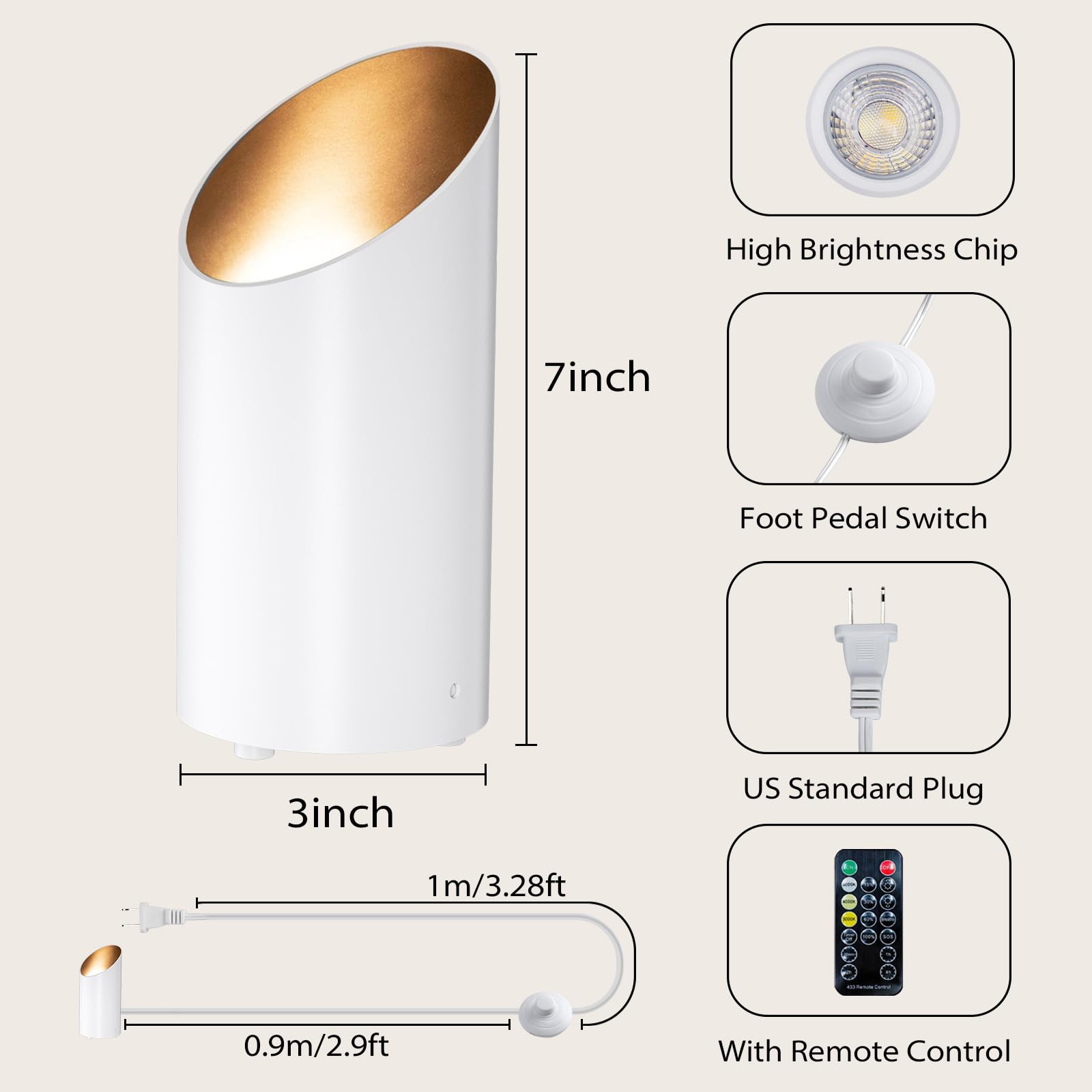 Brightown LED Spotlights, 4 Pack Uplighting Floor Can Lights, Remote & Timer, Dimmable, 3 Color Temperatures, White, Model HJCL180