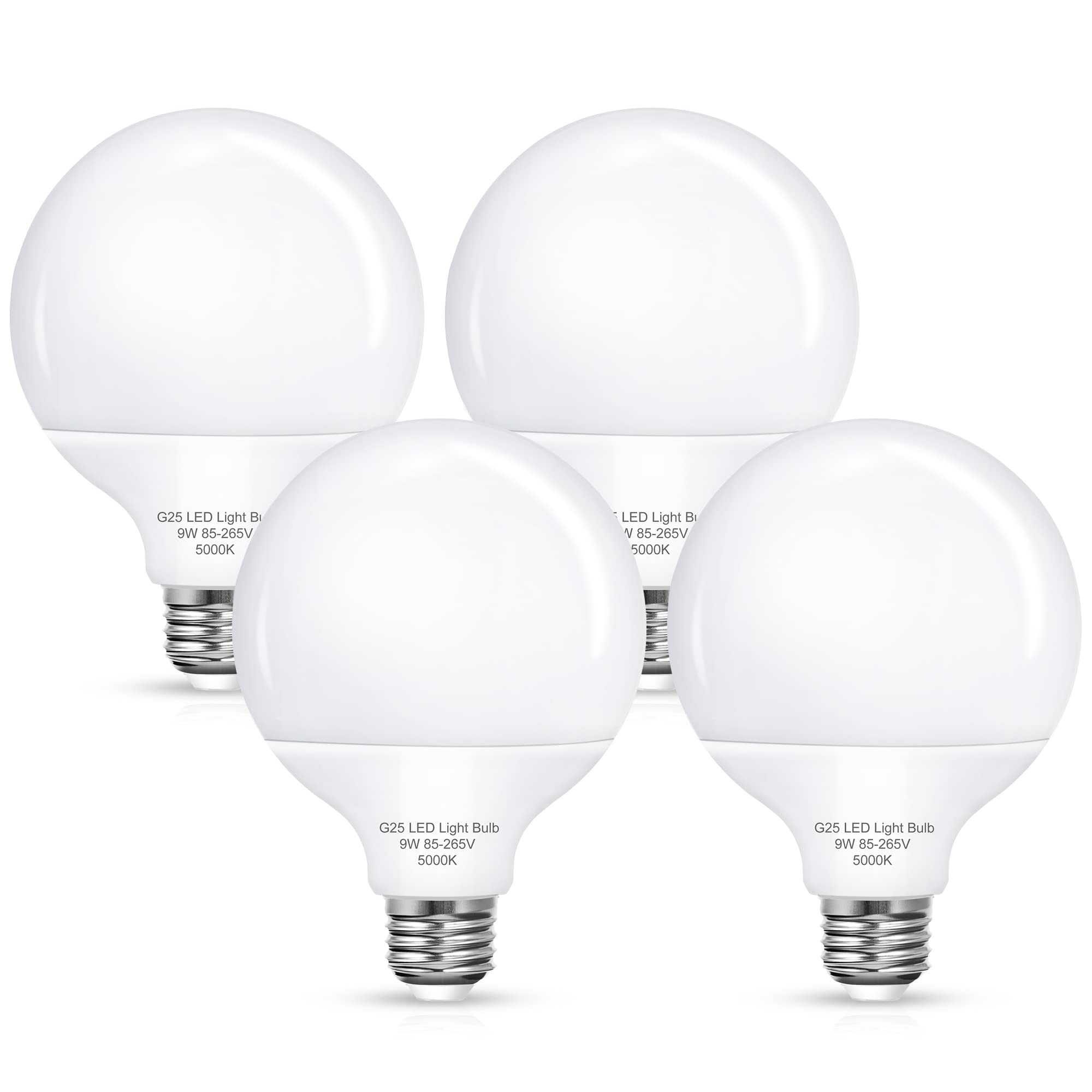 G25 Led Vanity Light Bulbs, 100W Led Globe Bulb Equivalent, 9W Led Vanity Bulbs For Bathroom, 5000K Daylight White 900Lm, E26 Ba