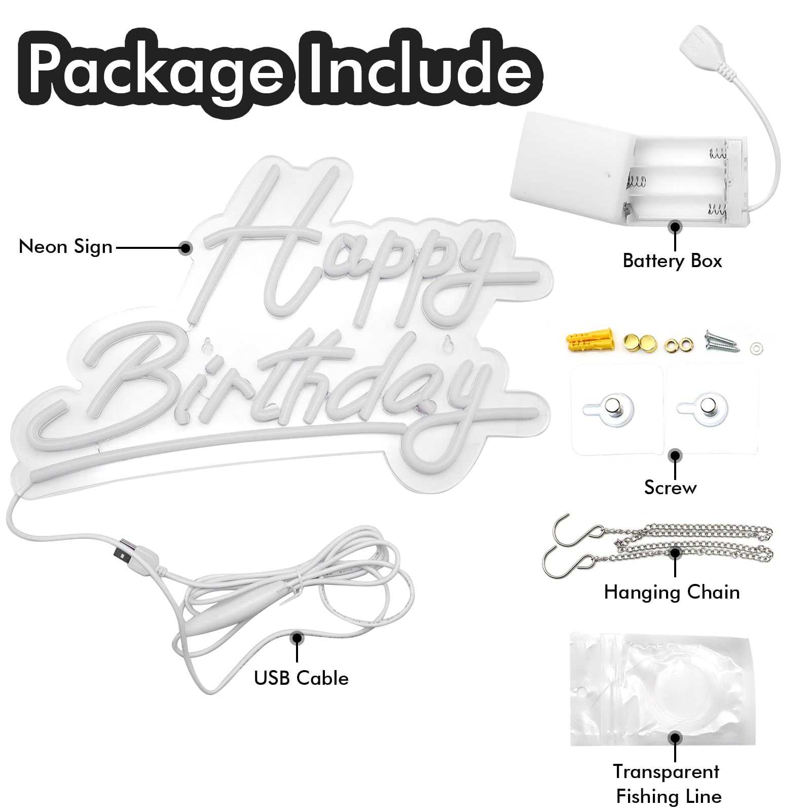 Happy Birthday Neon Sign Battery Operated  Usb Powered Neon Signs For Wall Decor  Adjustable Brightness Happy Birthday Signs(15 X 9.6 Inches)