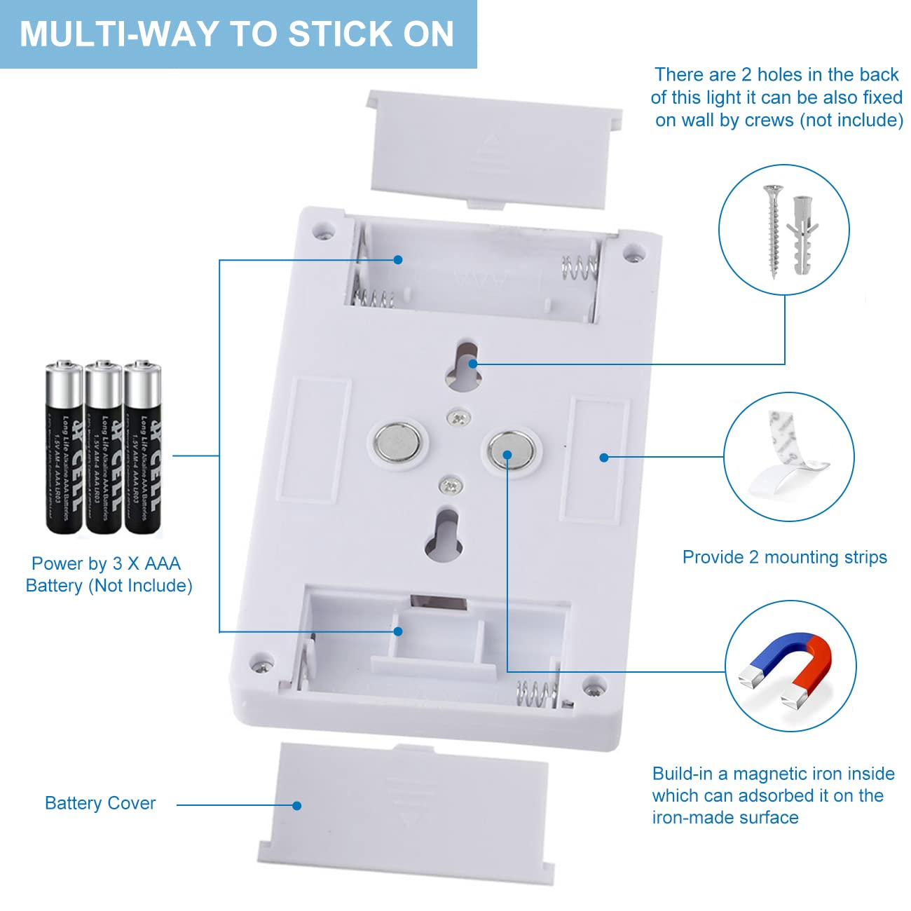 Battery Operated Switch Led Lights, Portable Tap Light, Push Closet Light, Cob Led Cordless Night Lights, Touch, Wall Mount Under Cabinet, Shed, Kitchen, Garage, Attic, Rv(6 Pack)