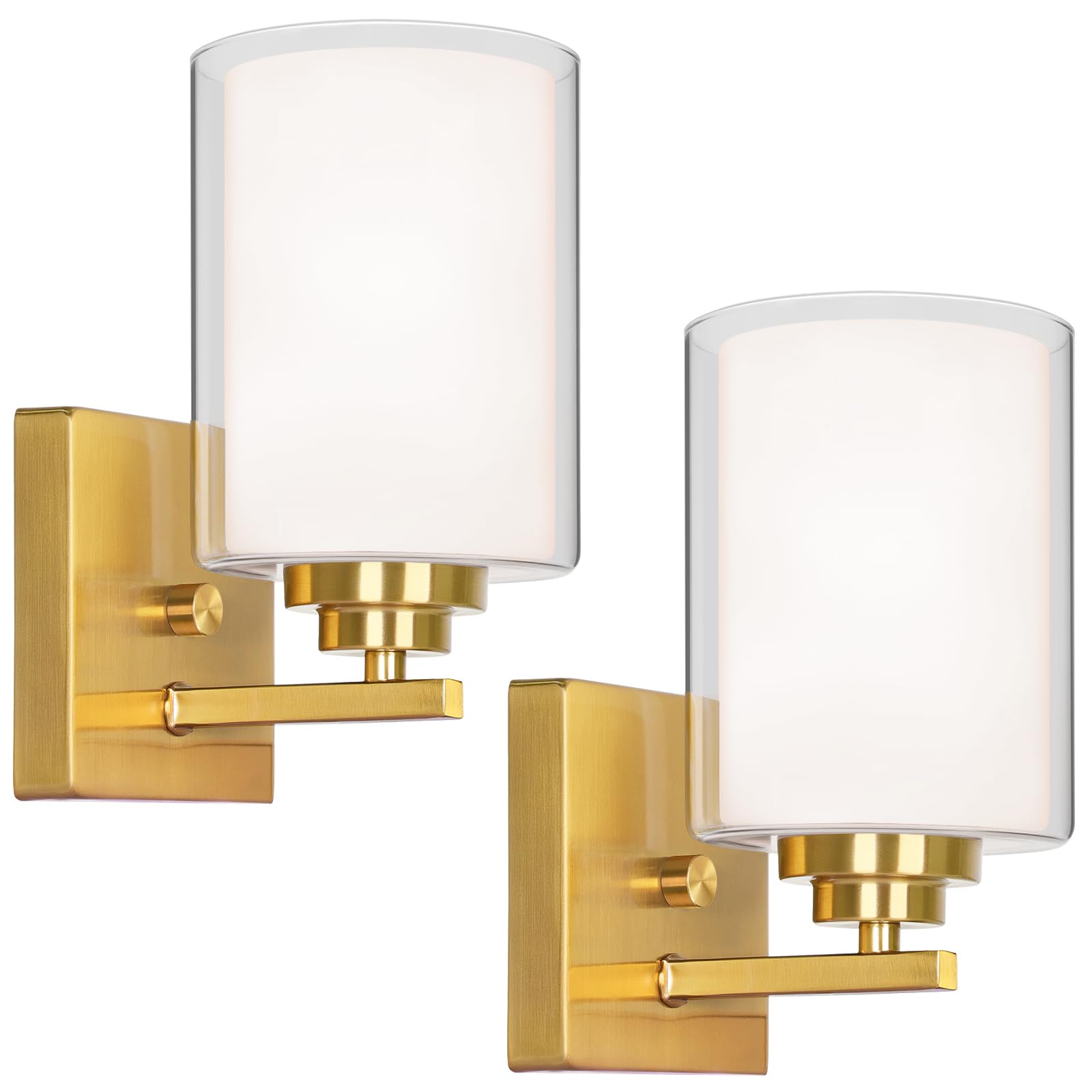 Set Of 2 Wall Sconces For Bathroom  Modern Vanity Light Fixtures  Gold Wall Mount Lighting Lanterns  Farmhouse Wall Lights With Double Clear Glass Shade For Bedroom Living Room Mirror Hallway