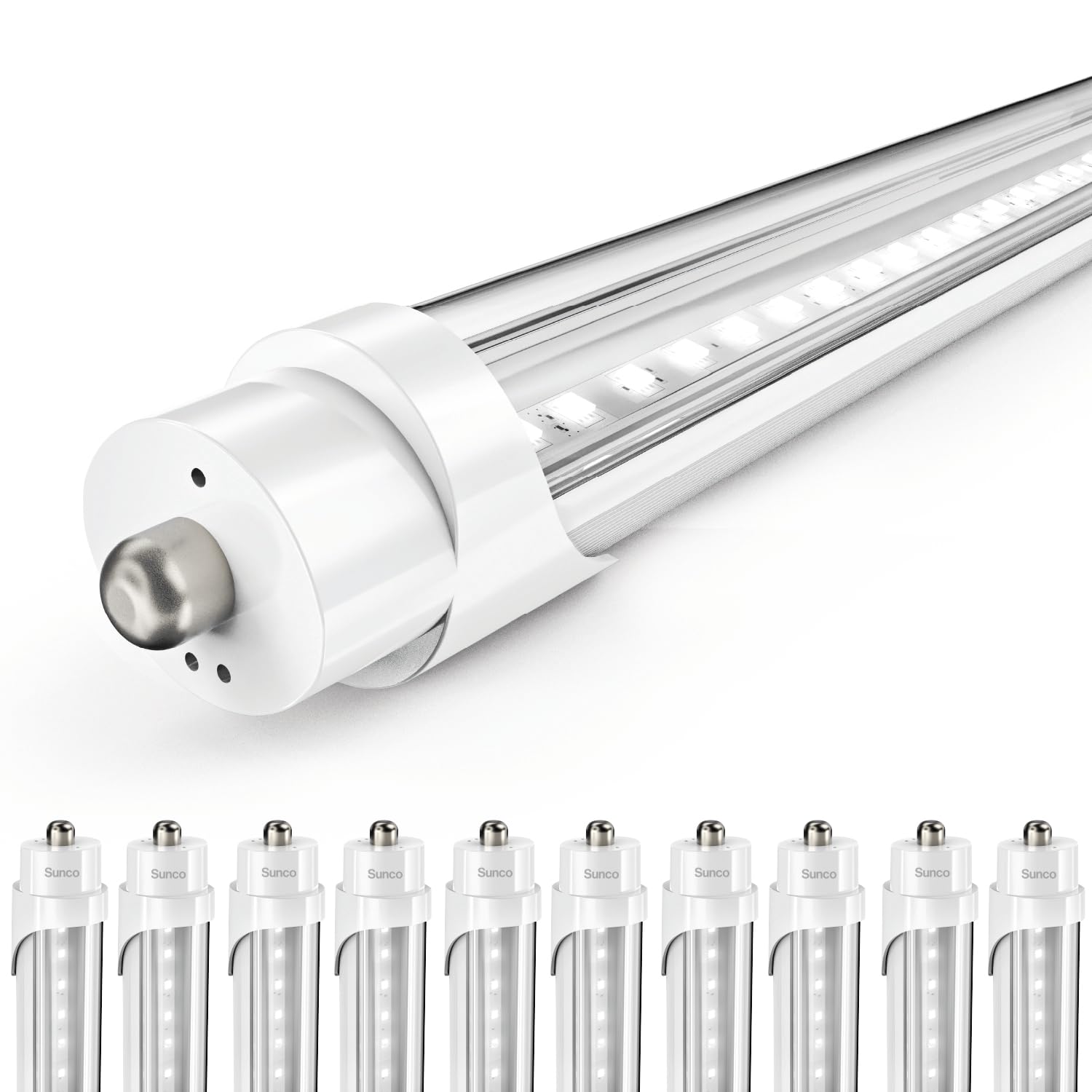 Sunco 10 Pack T8 Led Bulbs 8 Foot, Ballast Bypass Led Tubes 8Ft, Replacement For T8 Fluorescent Bulbs, Fa8 Single Pin Base, 40W,
