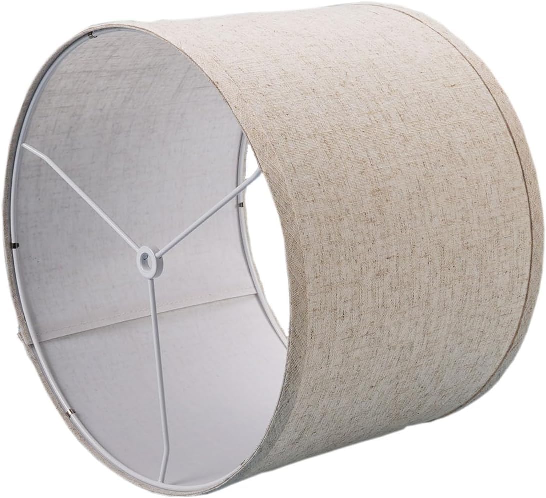 WANKAIX Drum Lamp Shades Set of 2, Natural Linen Fabric, 13inx13inx10in, Model 1103