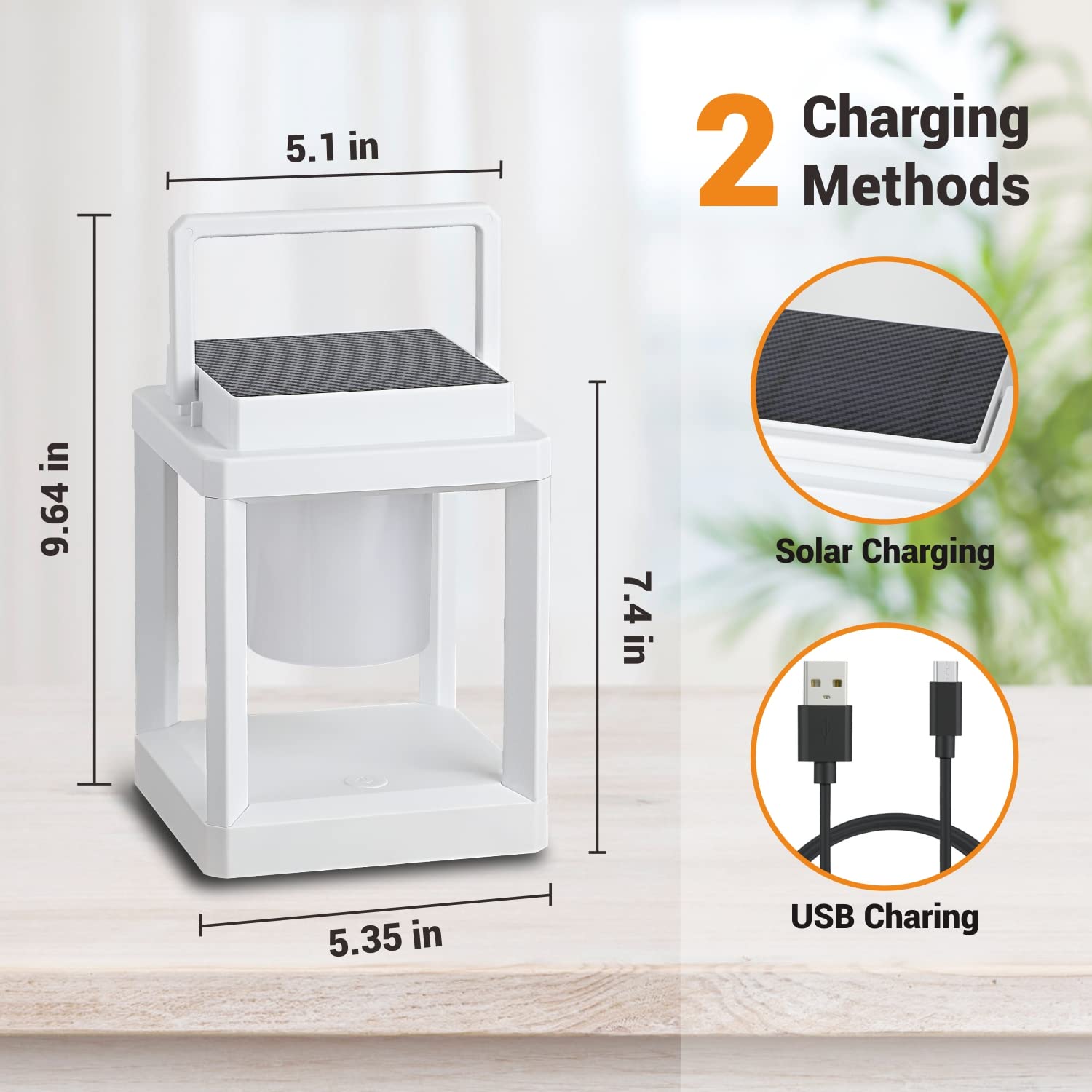 LETRY Outdoor Table Lamp, Portable Solar Lantern, IP44 Waterproof, Touch Control, LED, Square, Black, Model LE07