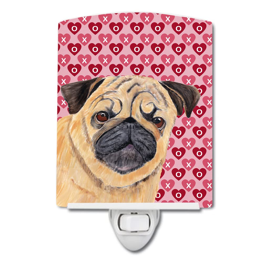 Carolines Treasures Ceramic Night Light, Pug Hearts Design, UL-Certified, 6x4x3 inches, Multicolor, Model SC9268CNL