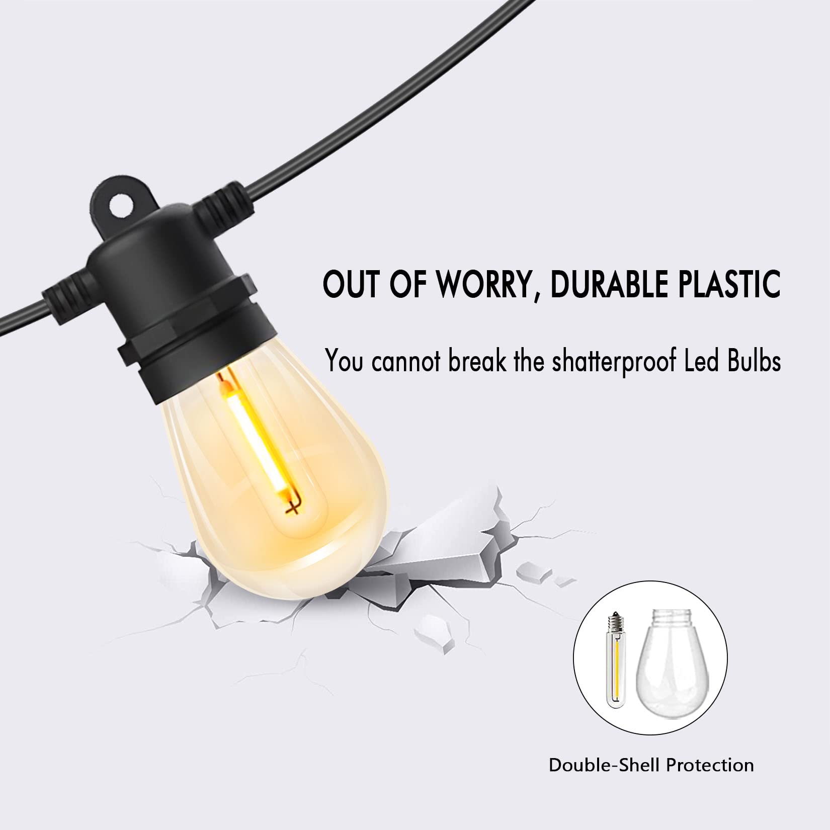 Skeerei Outdoor String Lights Waterproof 150Ft Patio Lights With Shatterproof 2700K Plastic Bulbs String Lights For Outside Bistro Gazebo Pergola Café Market Lights, 3-Pack