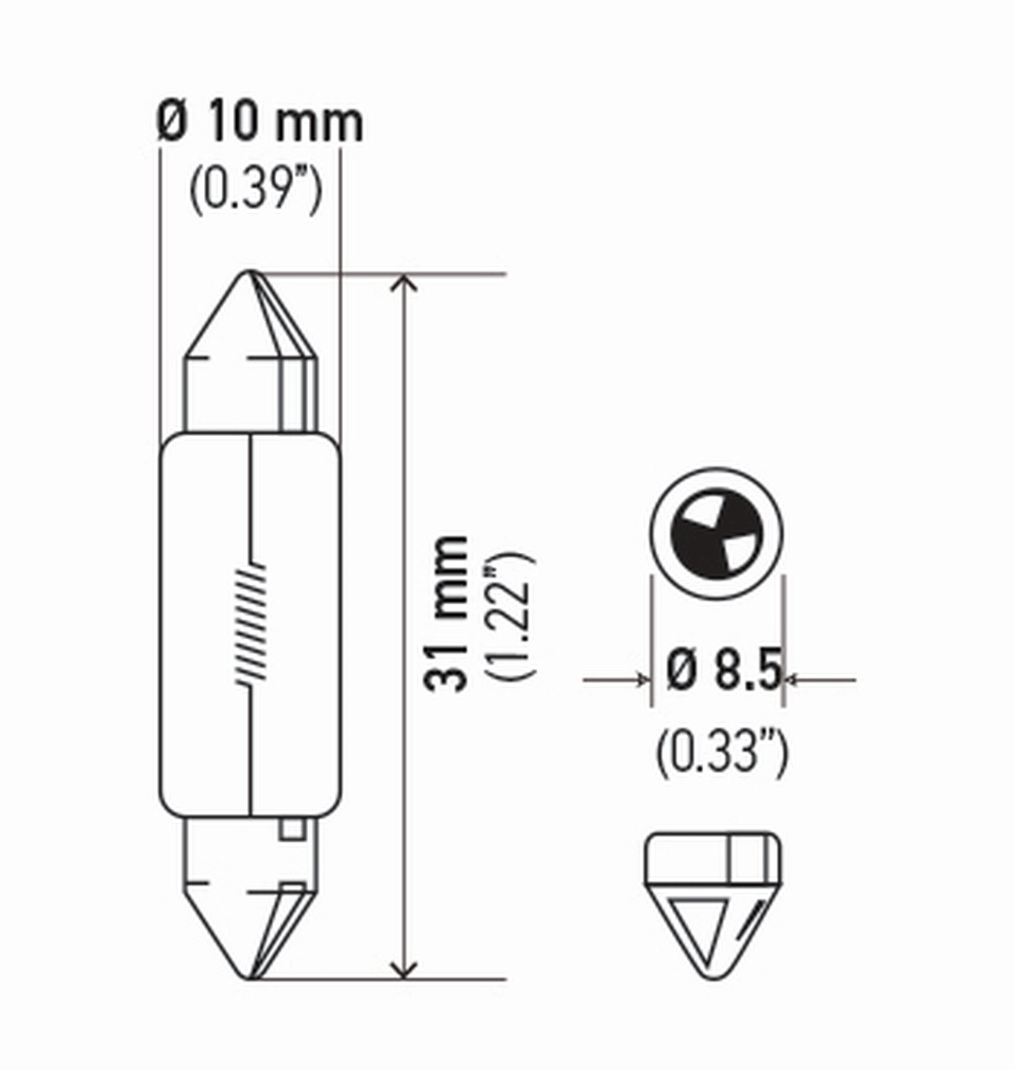 Hella DE3175TB Bulb 3175 12V 10W Sv8.5-8 T3.25 10X31(2)