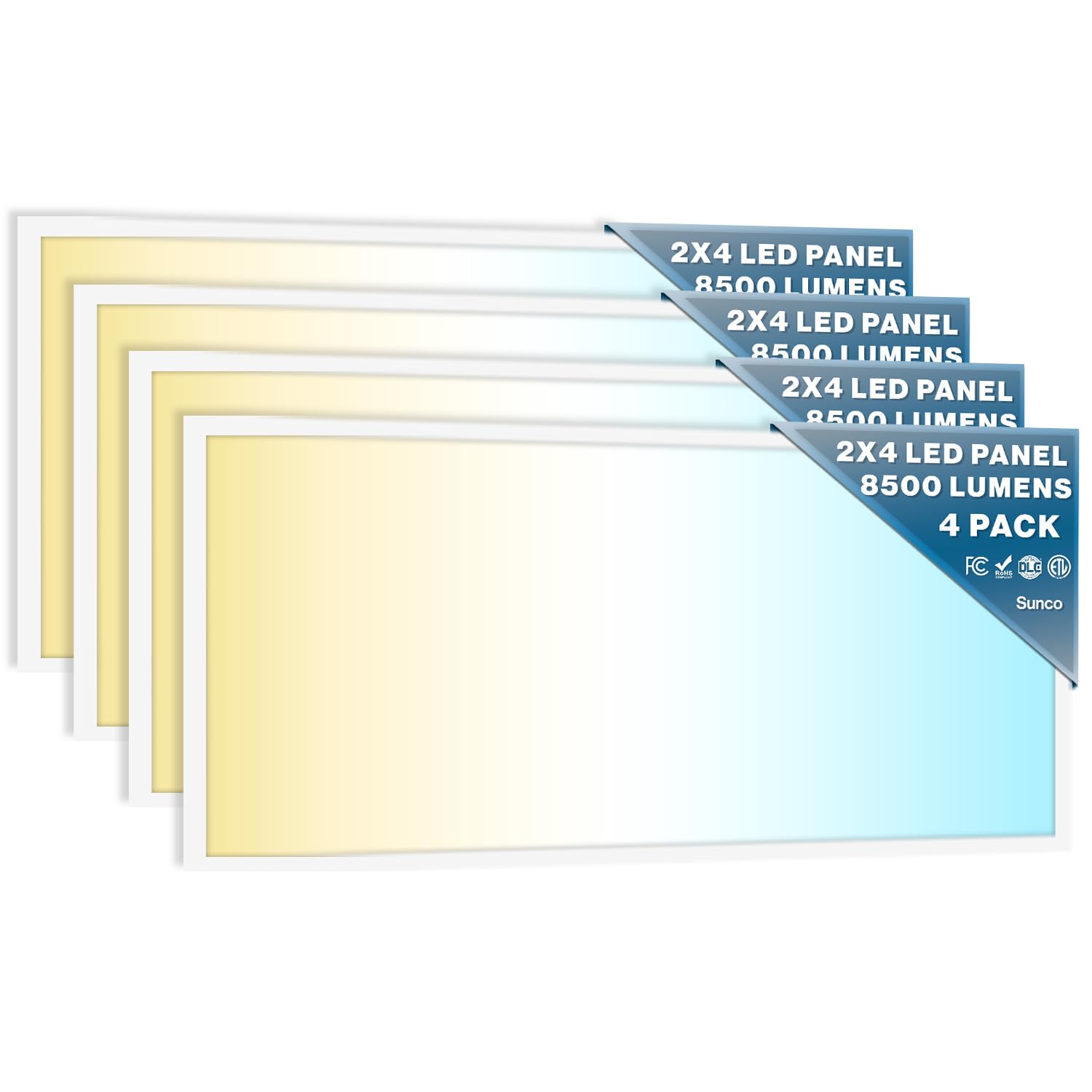 Sunco LED Flat Panel Light, 2x4, 7700 LM, 40W/50W/60W, Dimmable, 3 CCT (4000K/500
