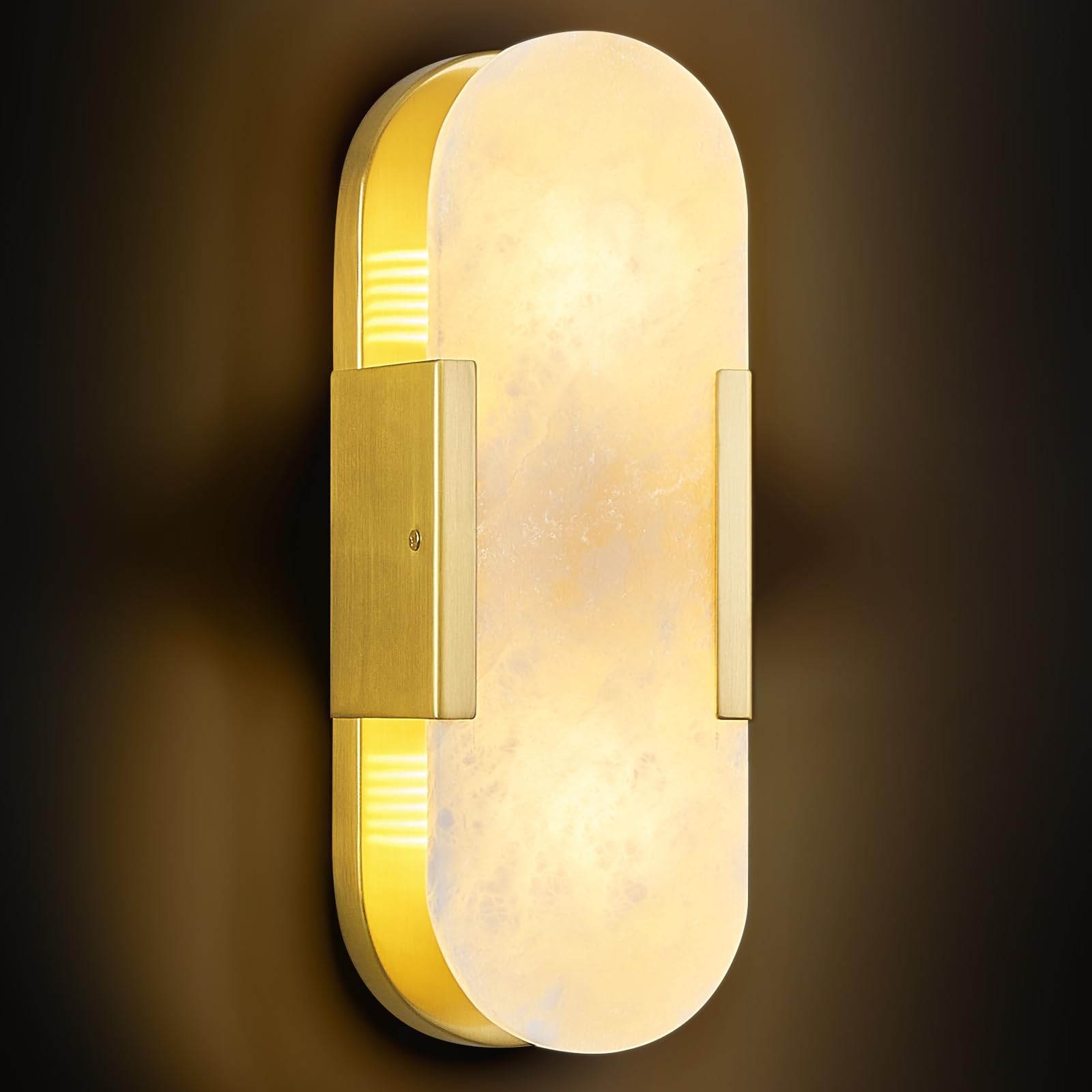 PNJXSRJH Natural Alabaster Wall Sconces, Modern Marble Gold Wall Sconce 14 inch Indoor Wall Lighting for Bedroom Bathroom Living